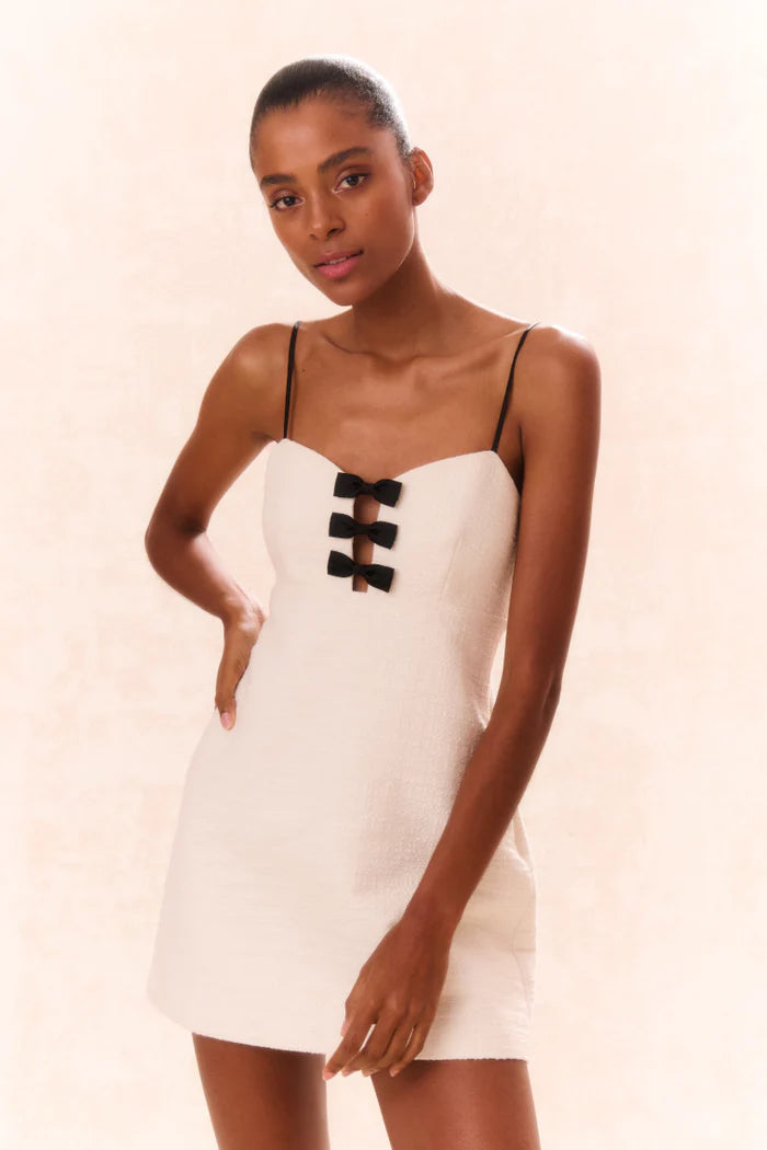 Adelaide Tweed Mini Dress in Cream | Vintage-Inspired A-Line Skirt Dress for Women | Perfect for Cocktail Parties, Date Nights & Office Wear