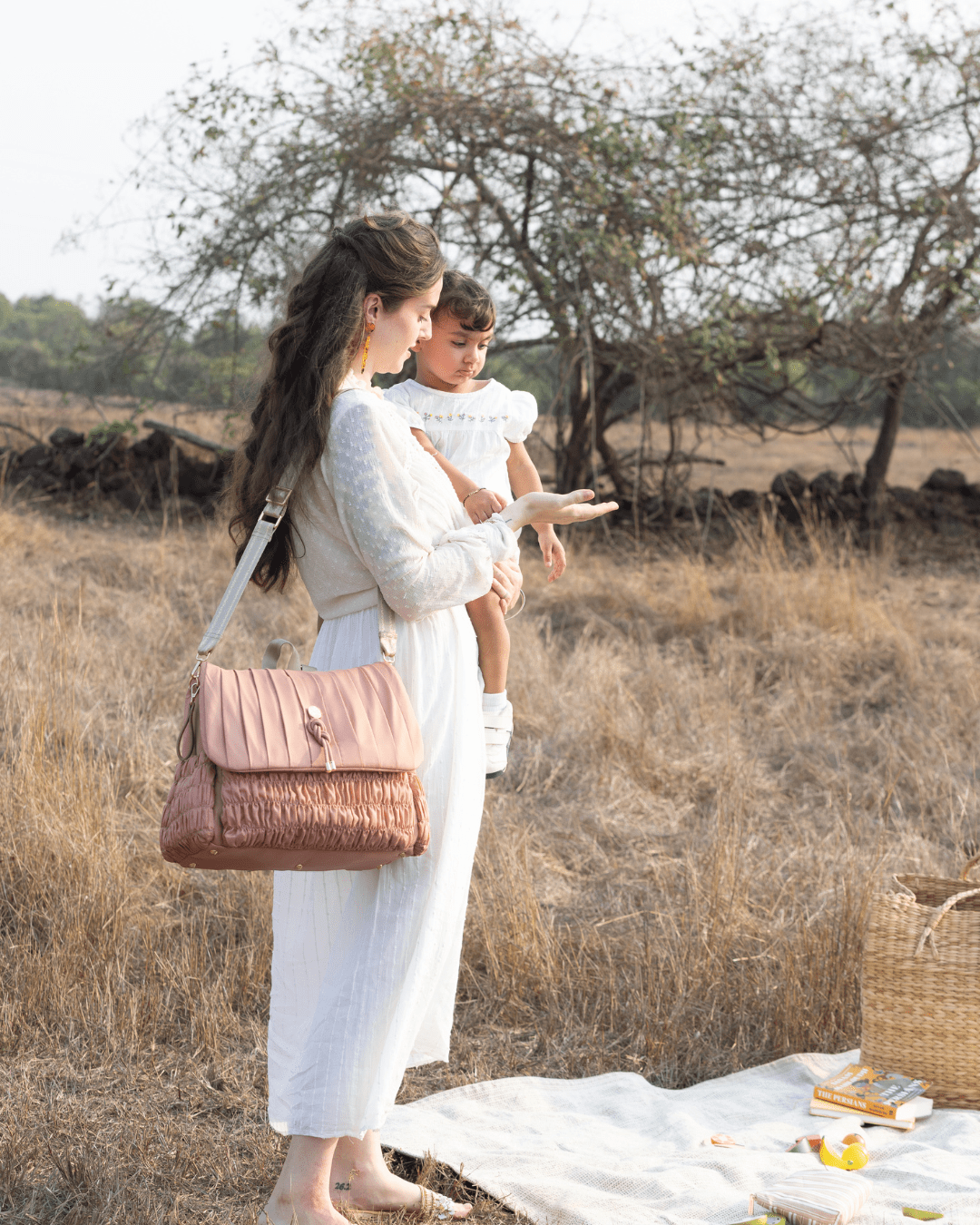 Premium Dune Diaper Bag in Dusty Rose - Stylish & Spacious Baby Essentials Organizer for Moms on the Go - Perfect for Daycare, Travel & Everyday Use
