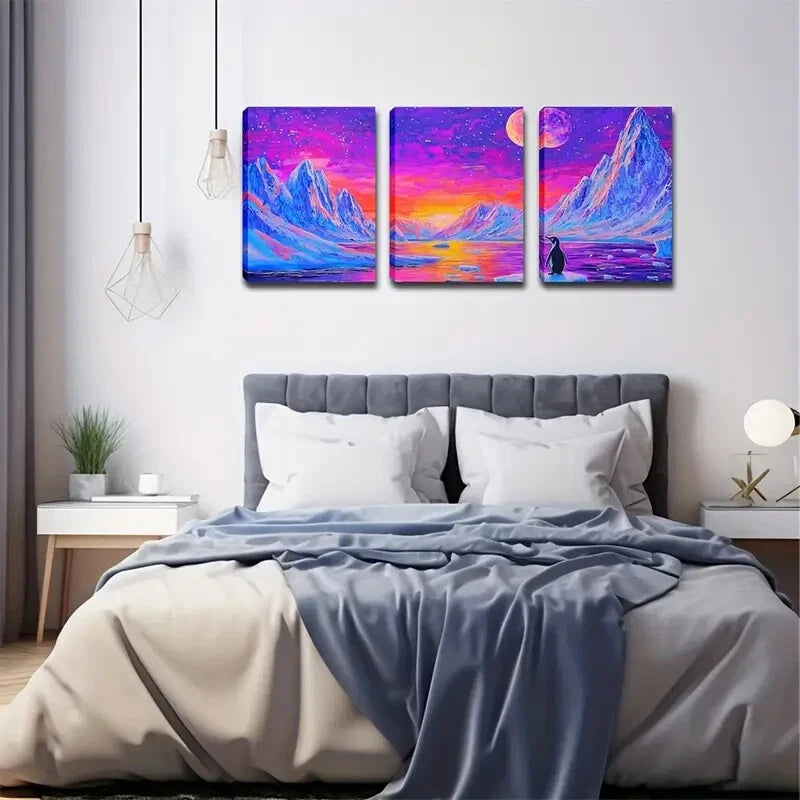 3-Piece Mountain Landscape Moon Wall Art Set - Framed Canvas Prints 40x60cm - High Quality Australian Made Wall Decor - Perfect for Living Room, Bedroom & Office Decor