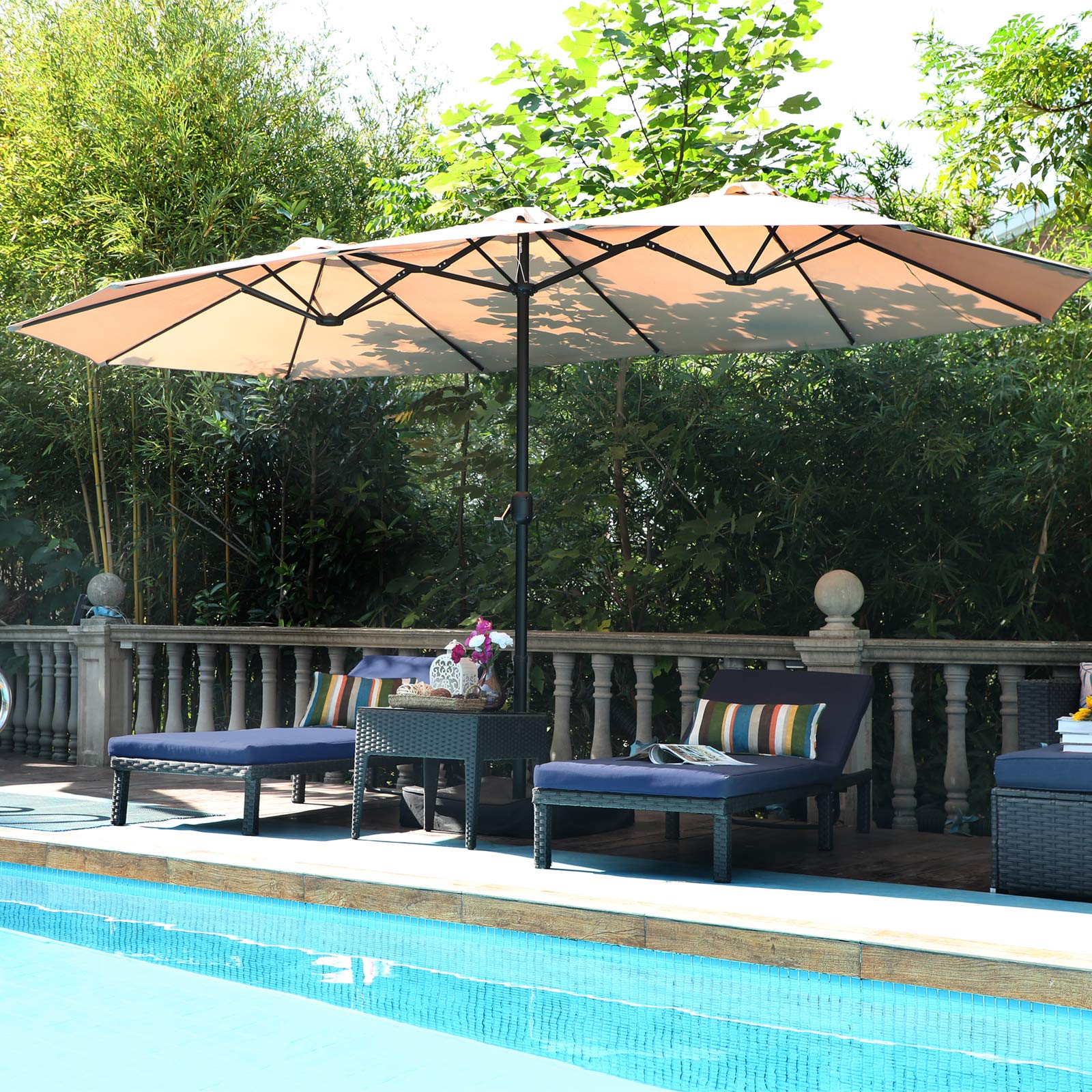 PHI VILLA 13 ft Outdoor Patio Umbrella - Large Rectangular Double-Sided Market Umbrella with Crank Handle - Perfect for Poolside, Deck, Garden, and Outdoor Dining Areas