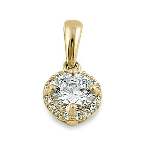 14K Yellow Gold Round Halo CZ Pendant Necklace - Elegant Cubic Zirconia Jewelry for Women - Perfect for Weddings, Anniversaries & Special Occasions