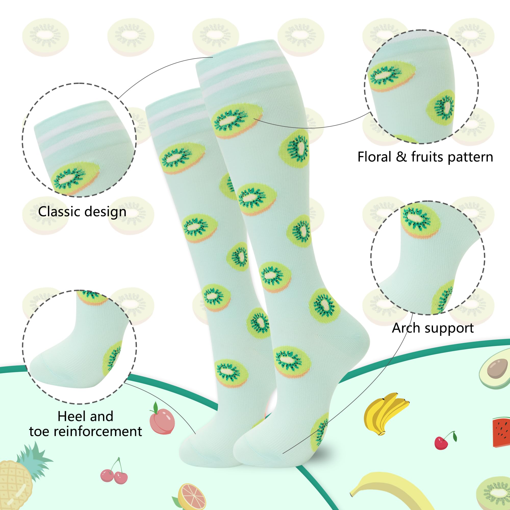 Fenglaoda Compression Socks for Women & Men - 6 Pairs Medical Grade Support Socks for Circulation, Nurses, Running, Travel & Long Flights - Improve Blood Flow & Reduce Swelling for Active Lifestyles