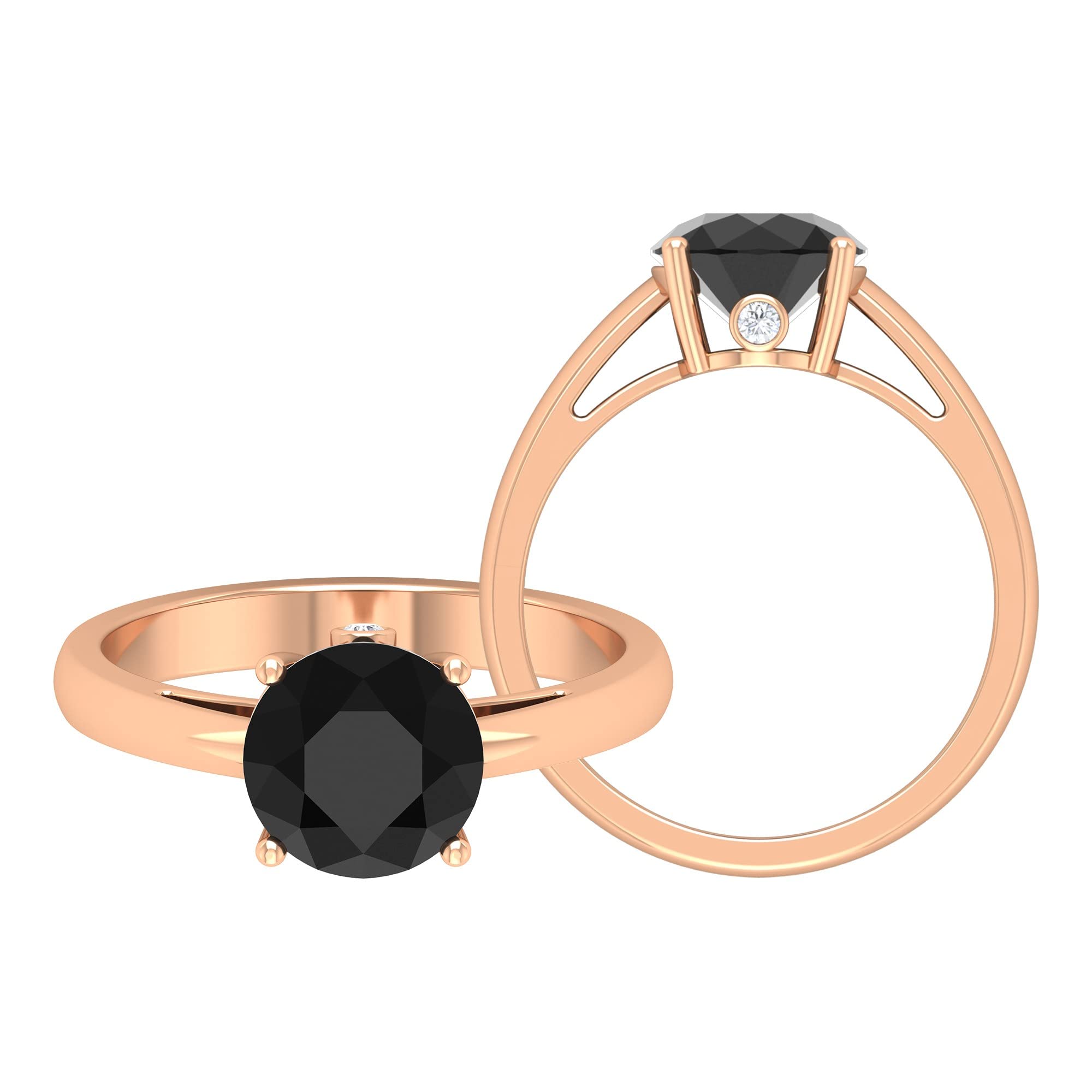 2.25 CT Lab-Created Black Diamond & Moissanite Engagement Ring - 8mm Round Cut Solitaire in 14K Solid Gold - Elegant Wedding Band with Hidden Moissanite Accents - Perfect for Proposals, Anniversaries & Special Occasions