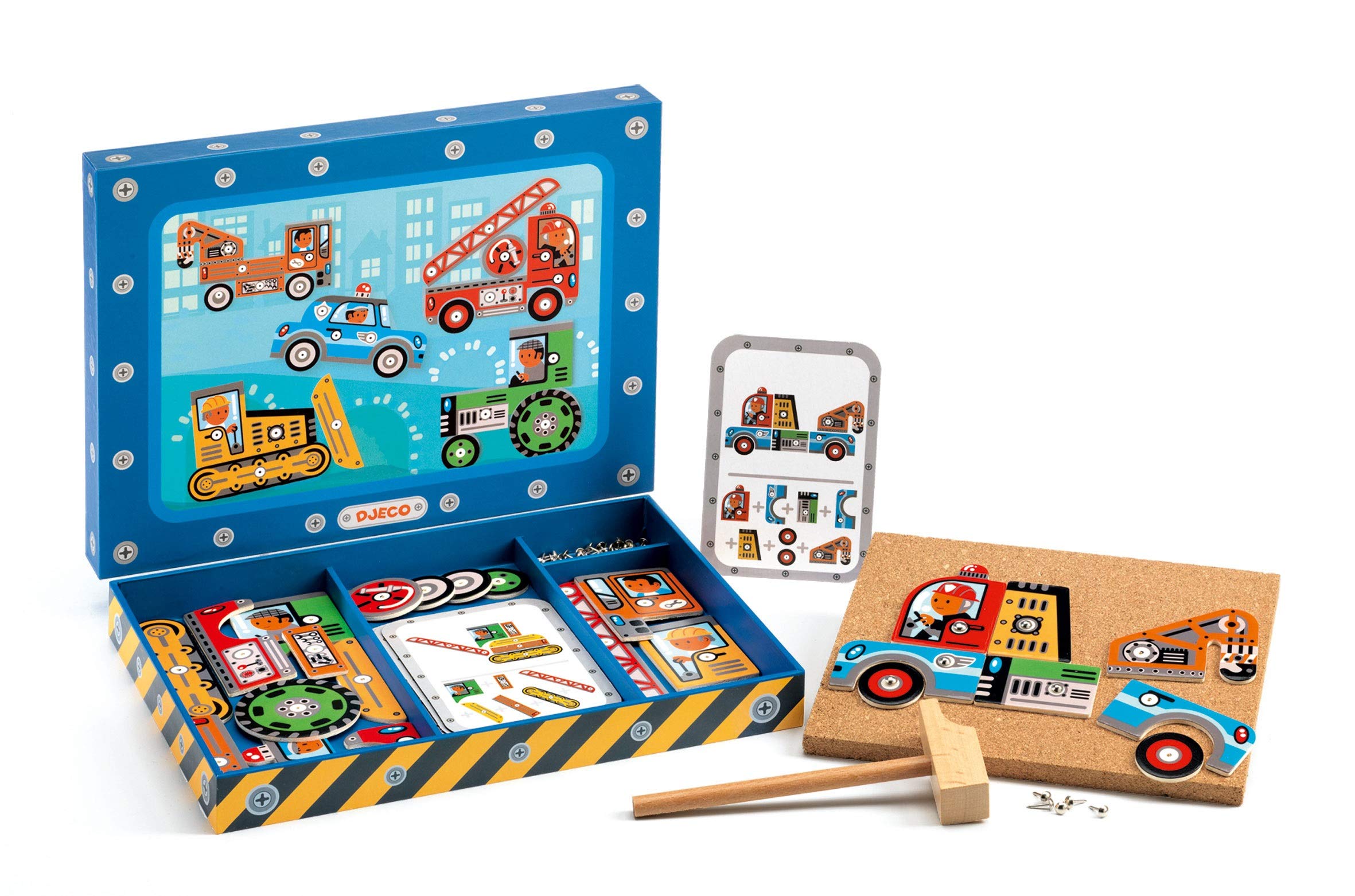 DJECO Tap Tap Game Vehicles - Fun Wooden Hammer Toy for Kids, Creative DIY Construction Set for Toddlers - Perfect for Early Learning, Motor Skills Development & Playtime Activities