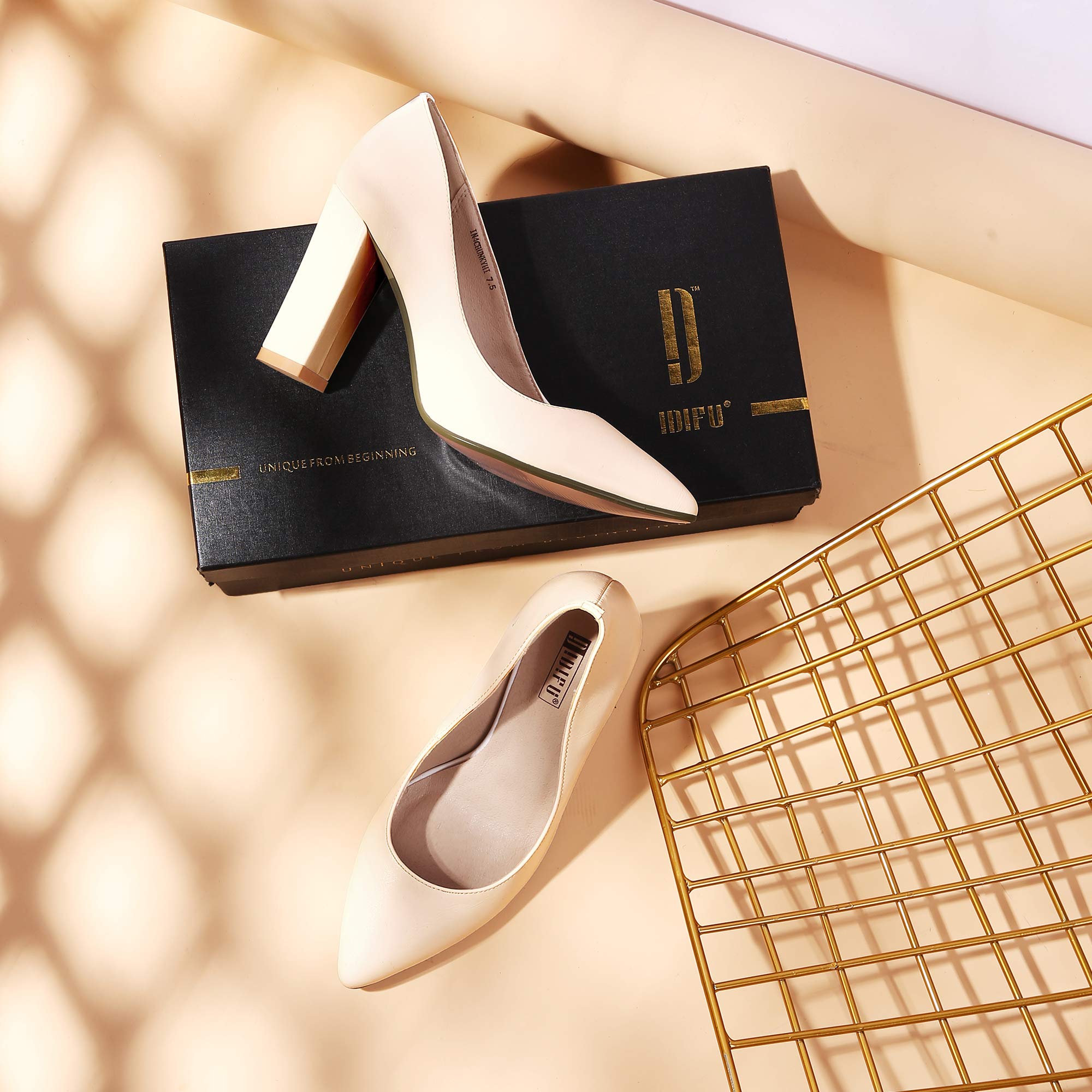 IDIFU Women's Chunky Block Heel Pointed Toe Pumps - Comfortable High Heel Dress Shoes for Office, Party & Wedding | Professional Work Shoes for Women