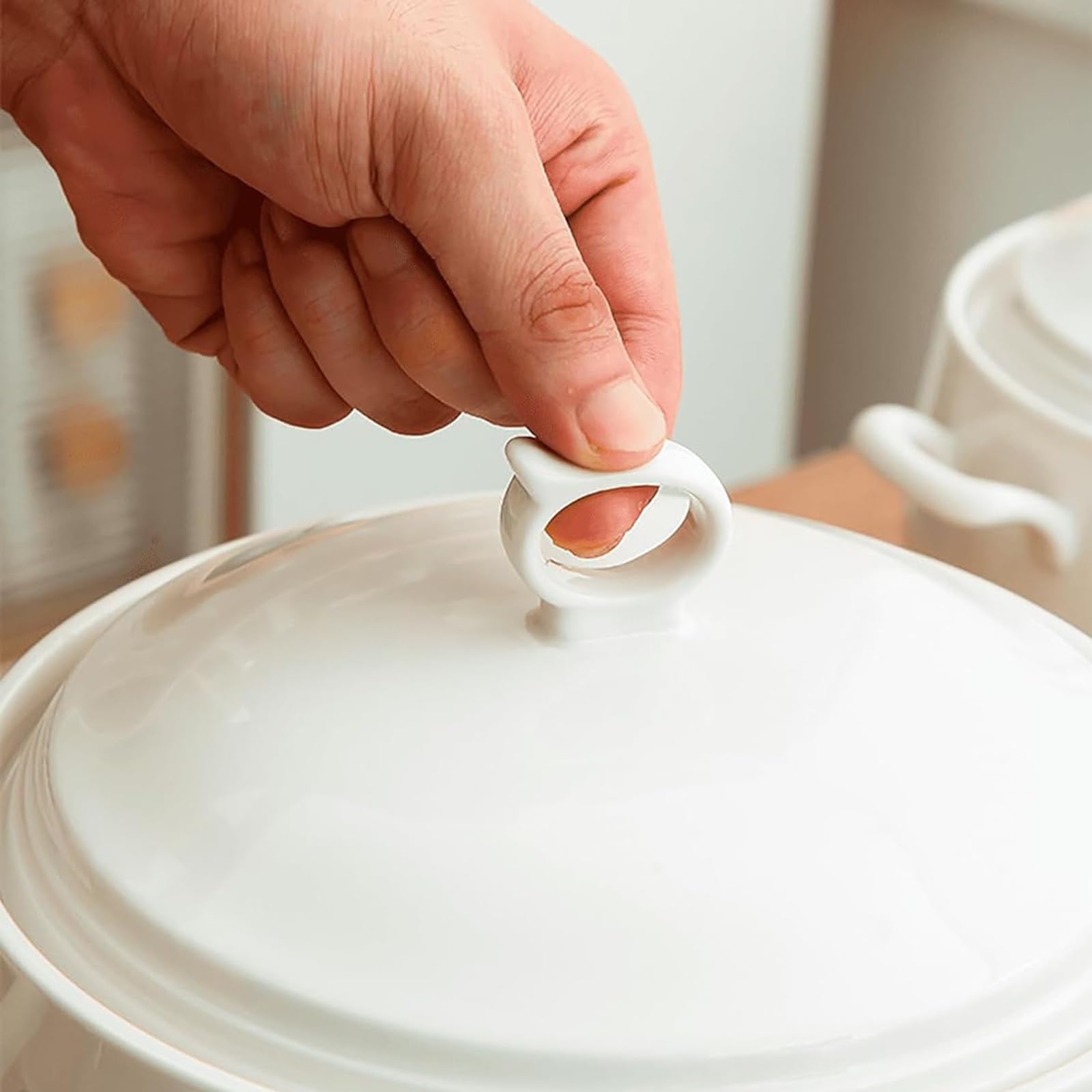 3L Ceramic Soup Tureen with Lid - Large Round Serving Bowl with Loop Handles, Microwave & Dishwasher Safe Pure White Porcelain Tureen for Kitchen - Perfect for Family Dinners, Holiday Meals & Restaurant Serving