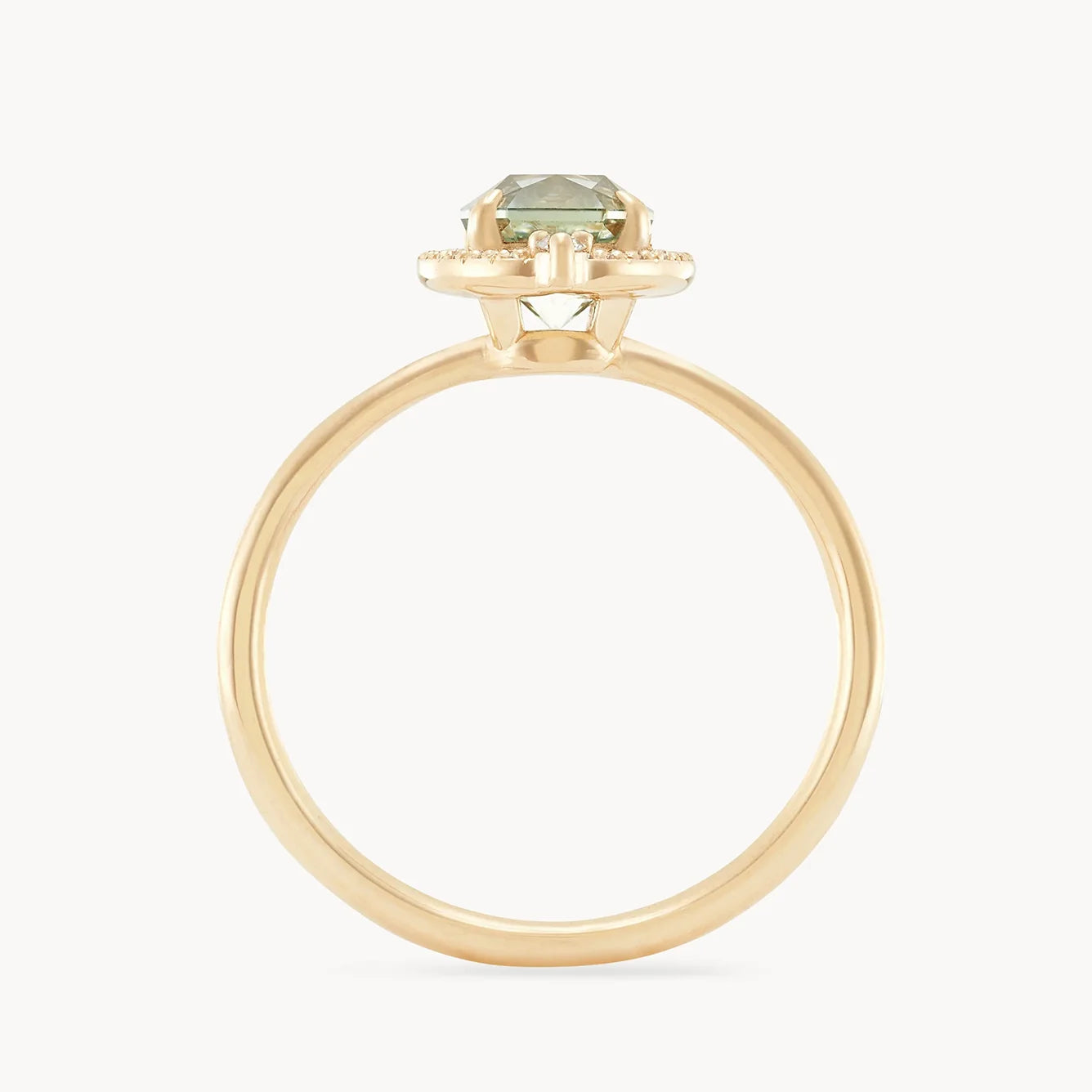 14K Yellow Gold Flower Moon Ring with Green & Colorless Sapphire - Unique Handmade Jewelry for Women, Perfect for Weddings, Anniversaries & Special Occasions