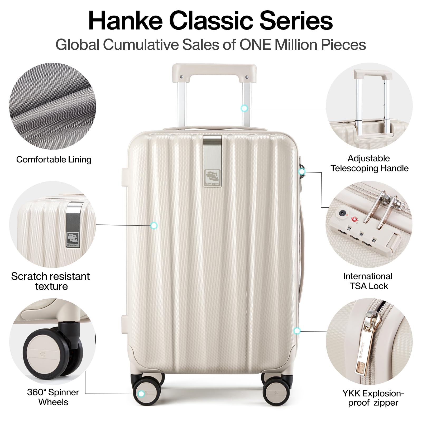 Hanke 2-Piece Carry On Luggage Set with Wheels - 20/29 Inch Lightweight PC Hard Shell Suitcases for Women & Men (Ivory White) - Perfect for Air Travel, Business Trips & Vacation Getaways