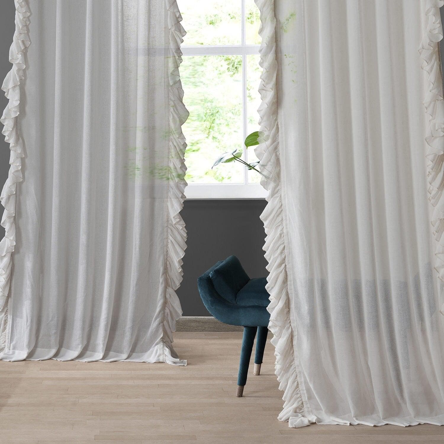 Gardenia Ruffled Faux Linen Sheer Curtains - Elegant Window Treatment for Living Room, Bedroom & Nursery - Light Filtering & Privacy Sheer Panels