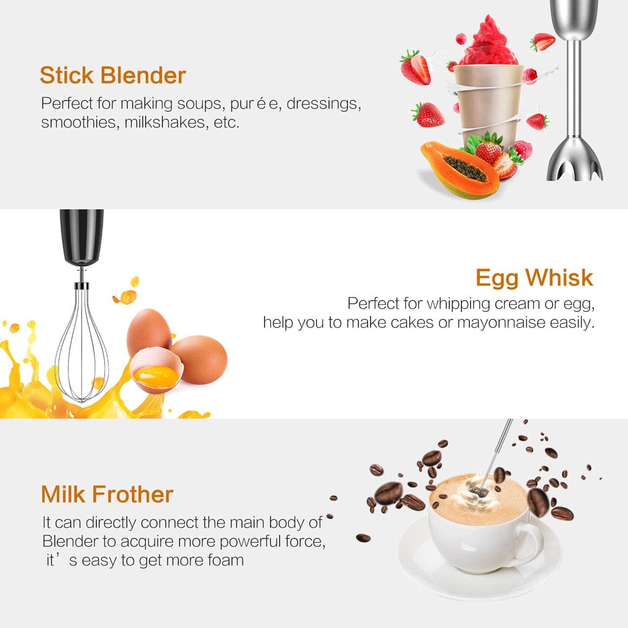 Cornell CHBE600CW 600W Immersion Hand Blender Set with 5 Attachments - Powerful Stick Blender for Smoothies, Soups, Sauces & Baby Food - Compact Kitchen Tool for Blending, Whisking & Chopping