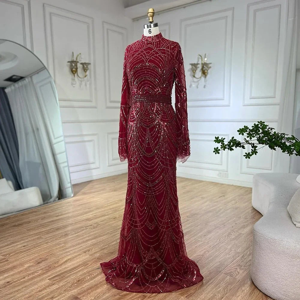 Luxury Black Muslim Beaded Mermaid Evening Gown for Women - Elegant Dubai Style Wedding & Party Dress 2025 (LA72512) - Perfect for Formal Events, Galas & Special Occasions