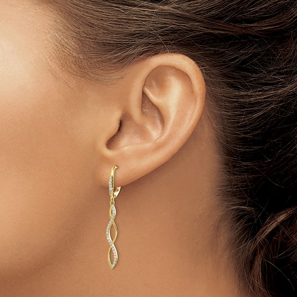 14K Gold Diamond Leverback Earrings for Women - Elegant Fancy Dangle Drop Earrings (Model EM4181 033 YA) - Perfect for Weddings, Parties & Special Occasions