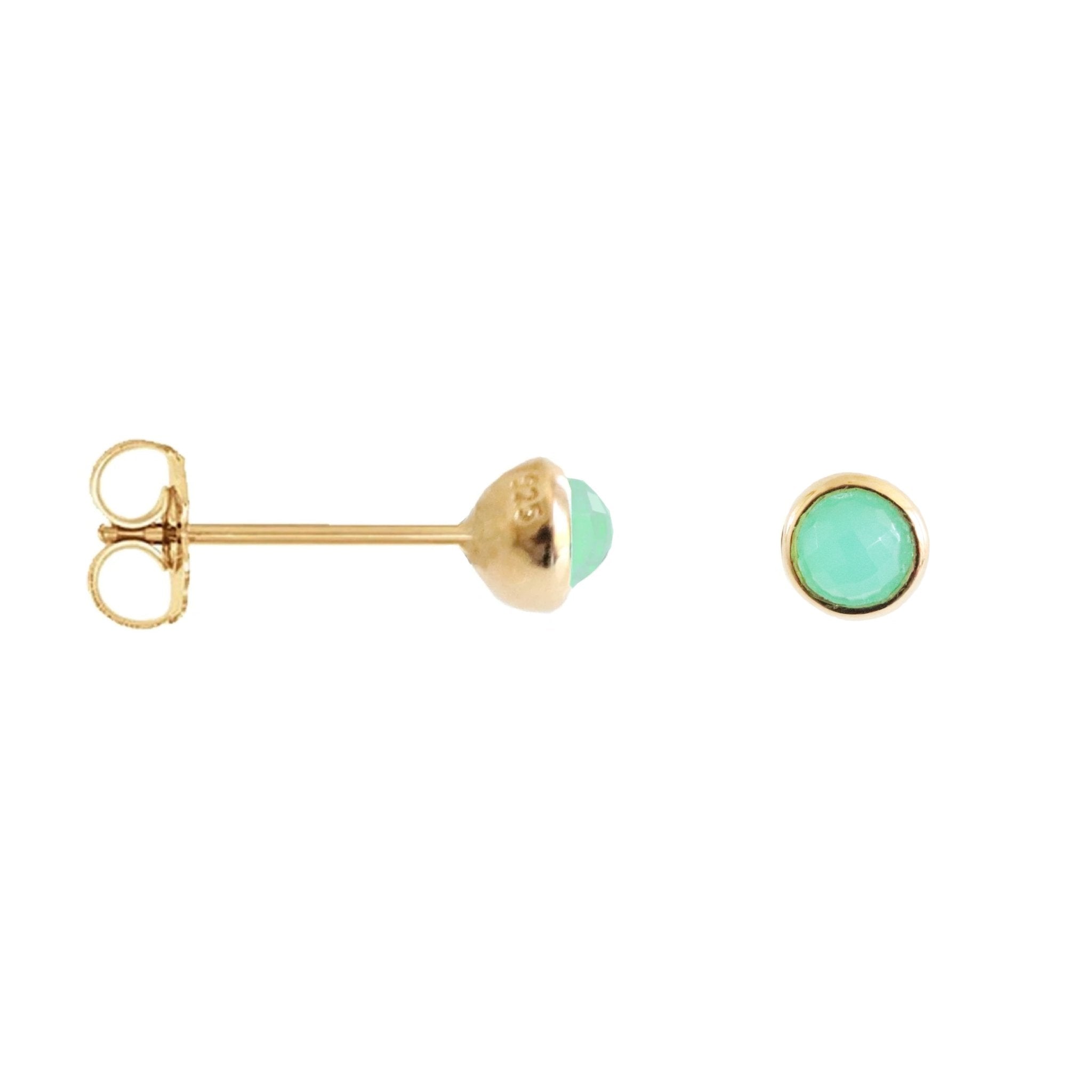 Tiny Protect Stud Earrings in Chrysoprase & Gold - Elegant and Minimalist Jewelry for Everyday Wear | Perfect for Gifts, Work, and Special Occasions