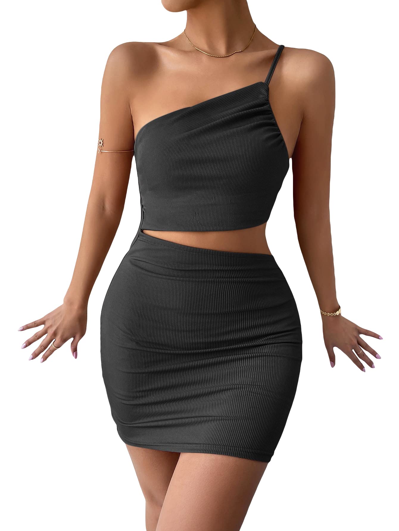 Verdusa Women's Sexy Cut Out One Shoulder Knot Back Mini Cami Bodycon Dress - Perfect for Date Night, Club Wear & Summer Parties