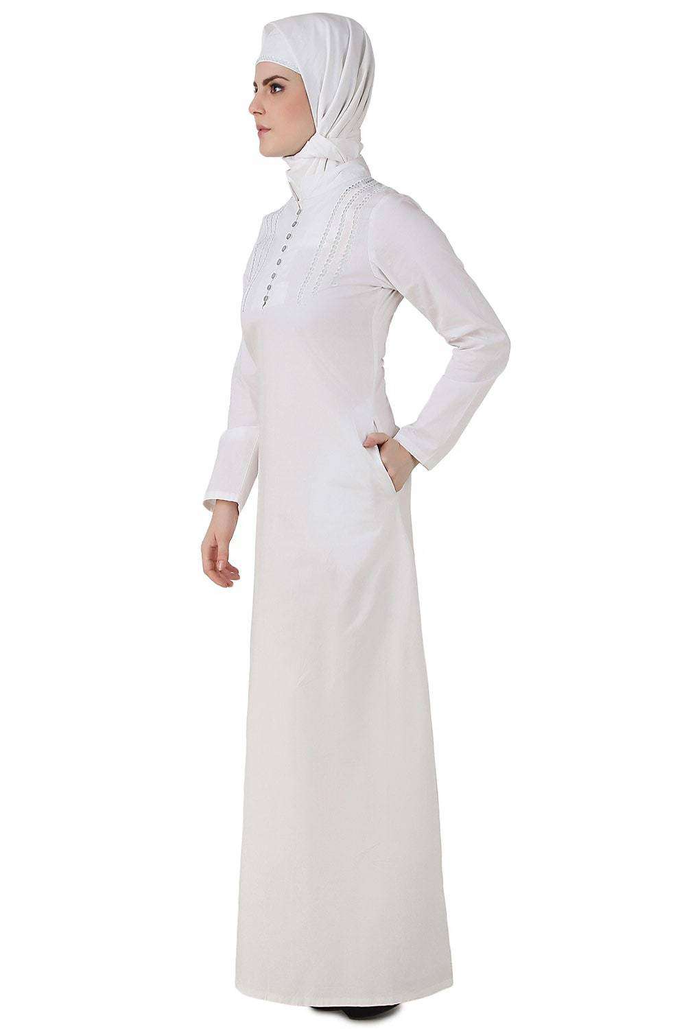 Hajna White Cotton Abaya - Modest Muslim Dress for Women - Elegant Prayer Dress & Daily Wear - Perfect for Mosque, Home & Special Occasions