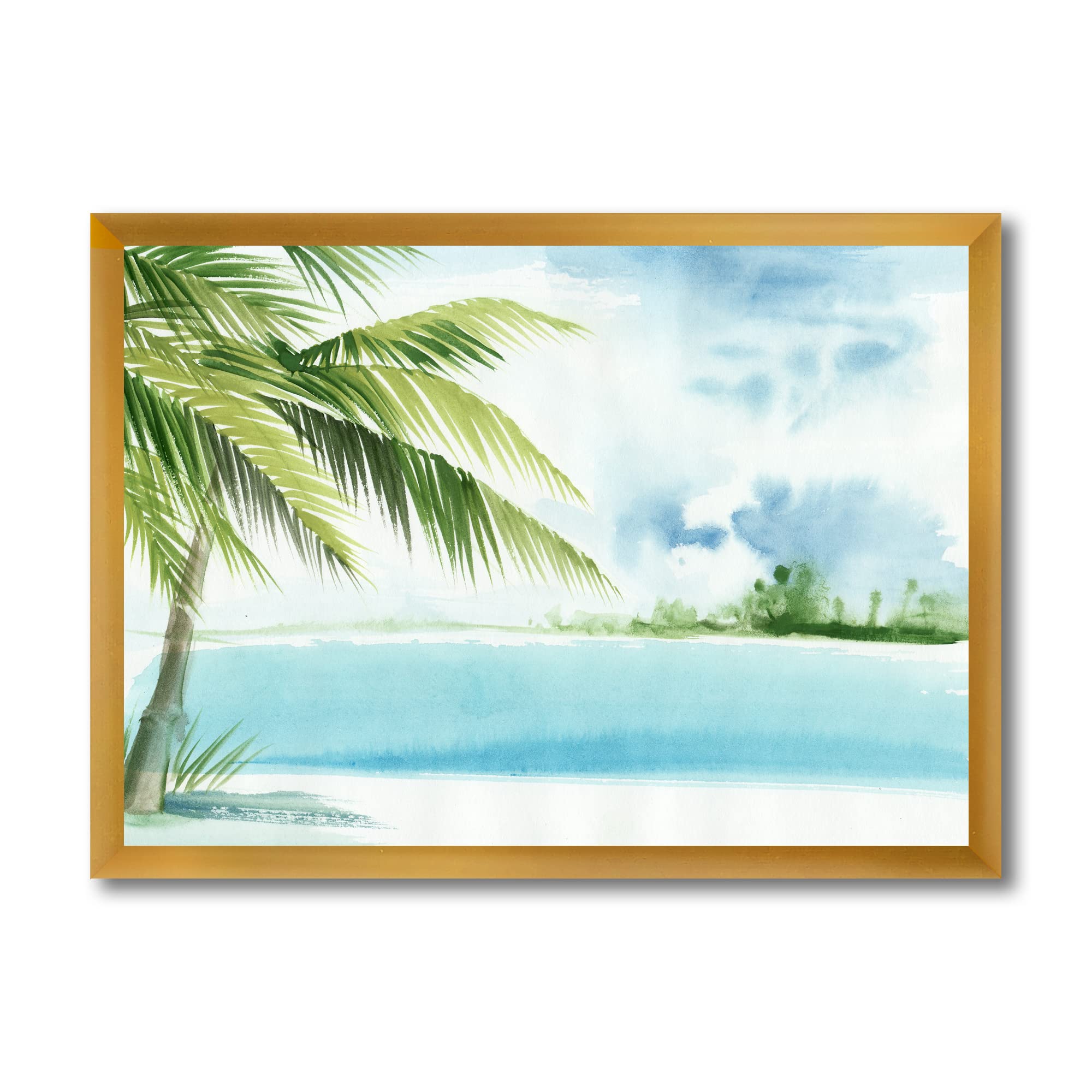 DesignQ Palm Beach Resort At Dawn Framed Wall Art - Coastal & Nautical Decor for Living Room, Bedroom & Beach House