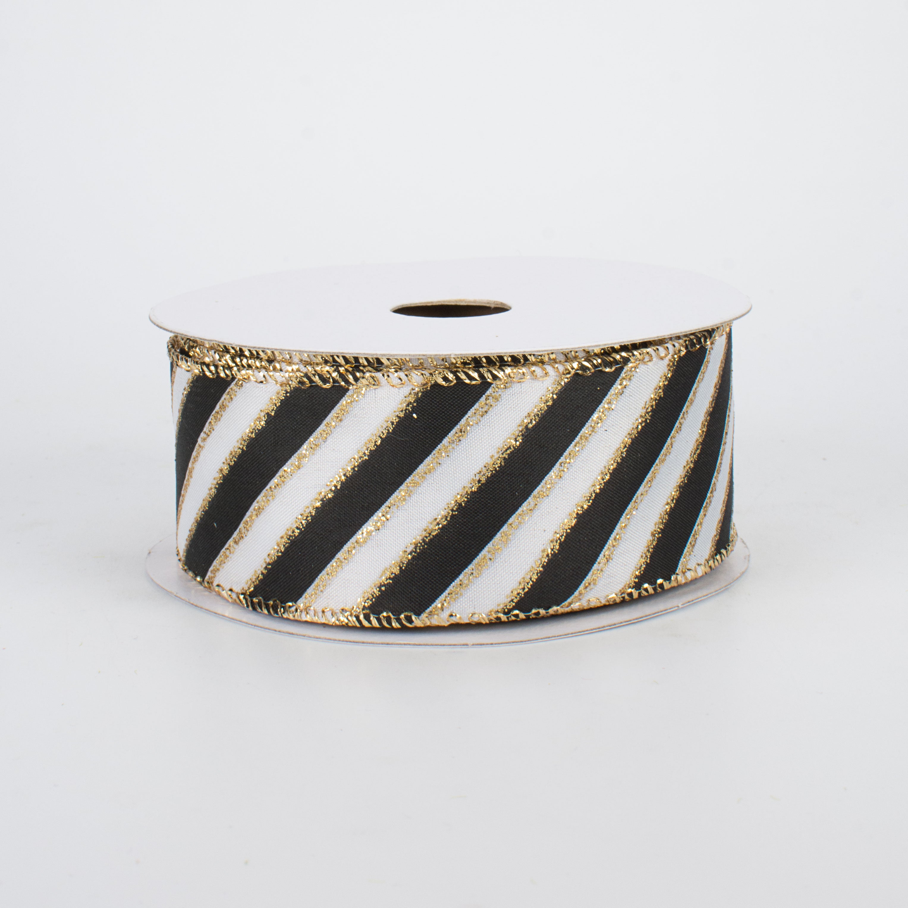 1.5 Inch Black & Gold Glitter Diagonal Stripe Ribbon - 10 Yards Bulk Roll for Gift Wrapping, Party Decorations, DIY Crafts, and Scrapbooking