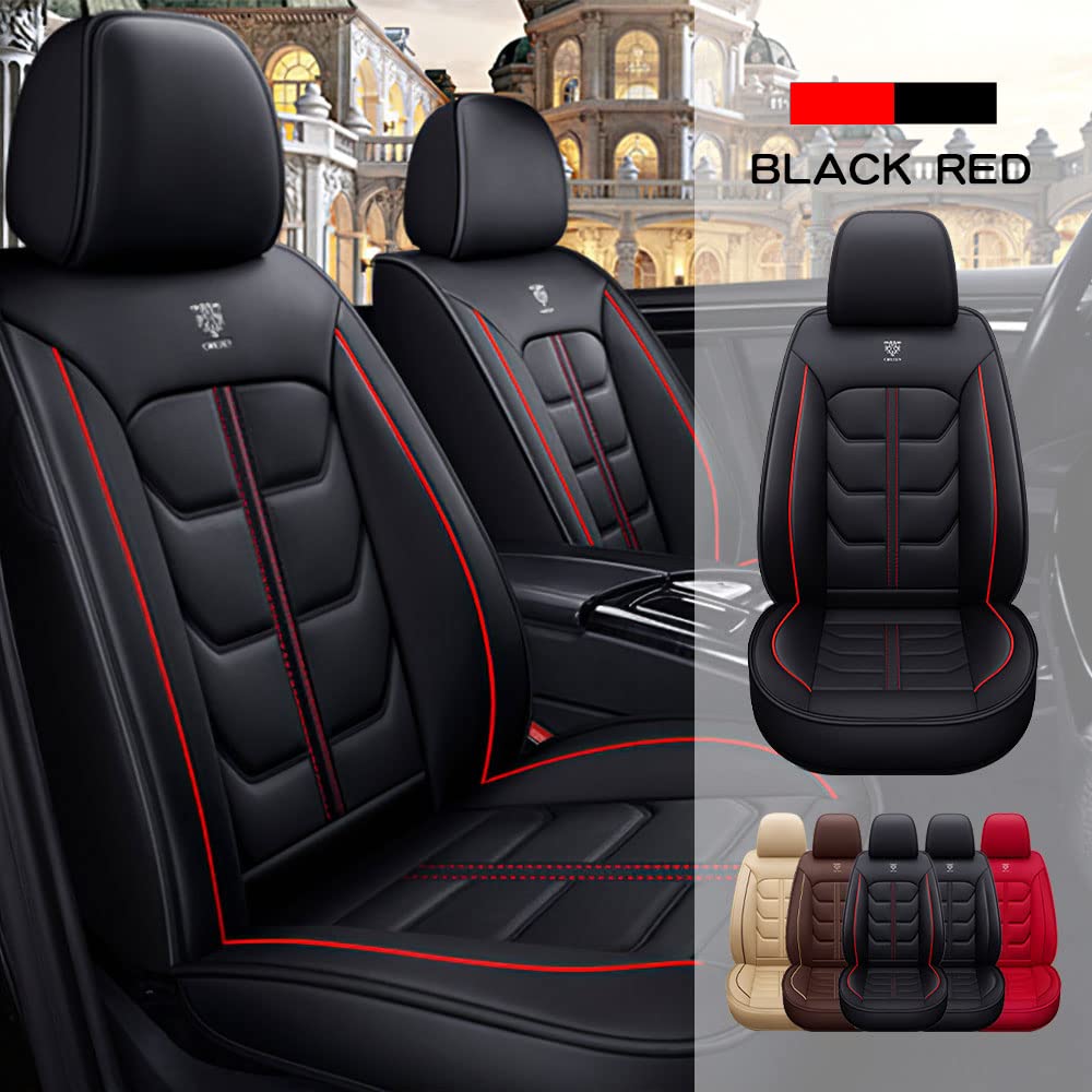 Premium PU Leather Waterproof Car Seat Covers for Volvo S40 (2005-2023 Models) - Front Set Black & Red - Durable Vehicle Interior Accessories for Comfort & Protection - Perfect for Daily Commute, Road Trips & Family Travel