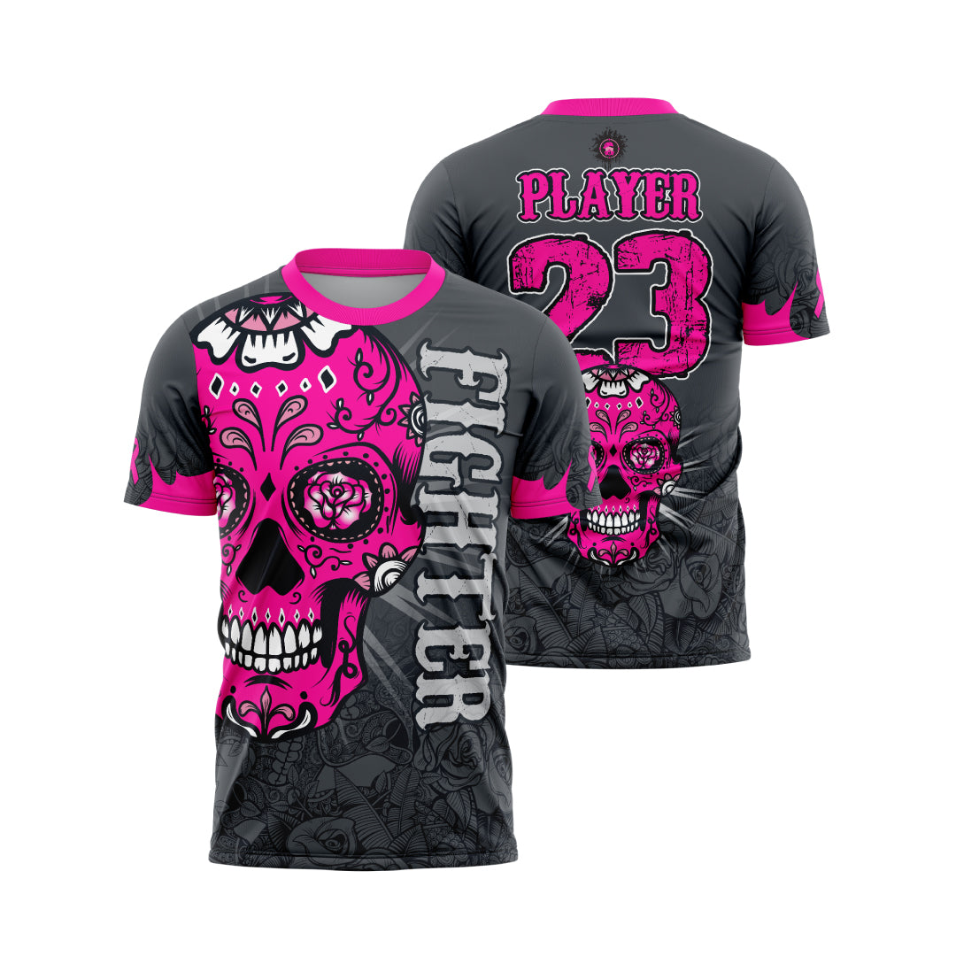 Men's Sugar Skull Breast Cancer Awareness Full Dye Jersey - Soft Cotton Comfort Fit for Sports, Fundraising & Everyday Wear