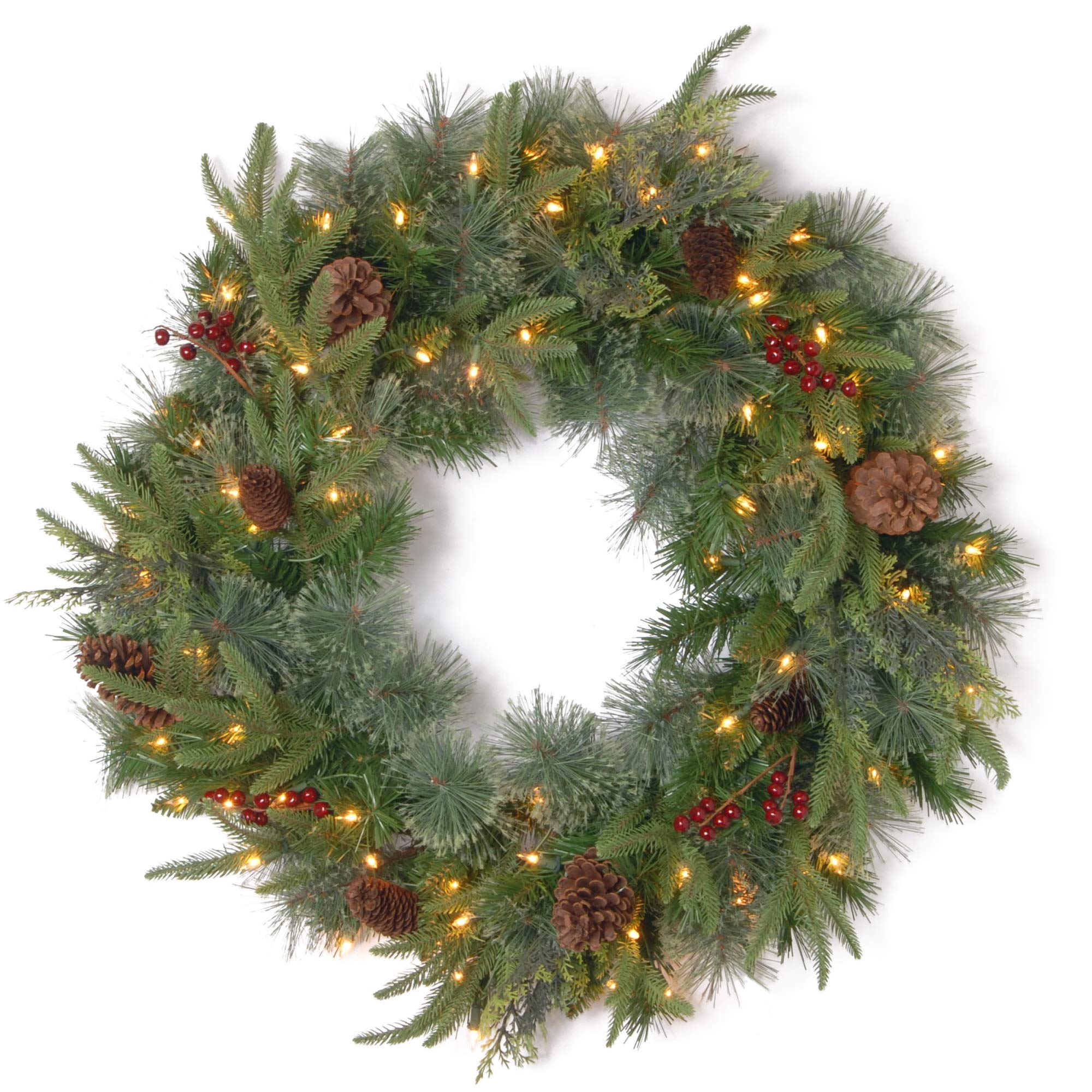 Ergode 30-Inch Colonial Wreath with Clear LED Lights - Elegant Holiday Decor for Front Door, Fireplace & Indoor Christmas Decorations