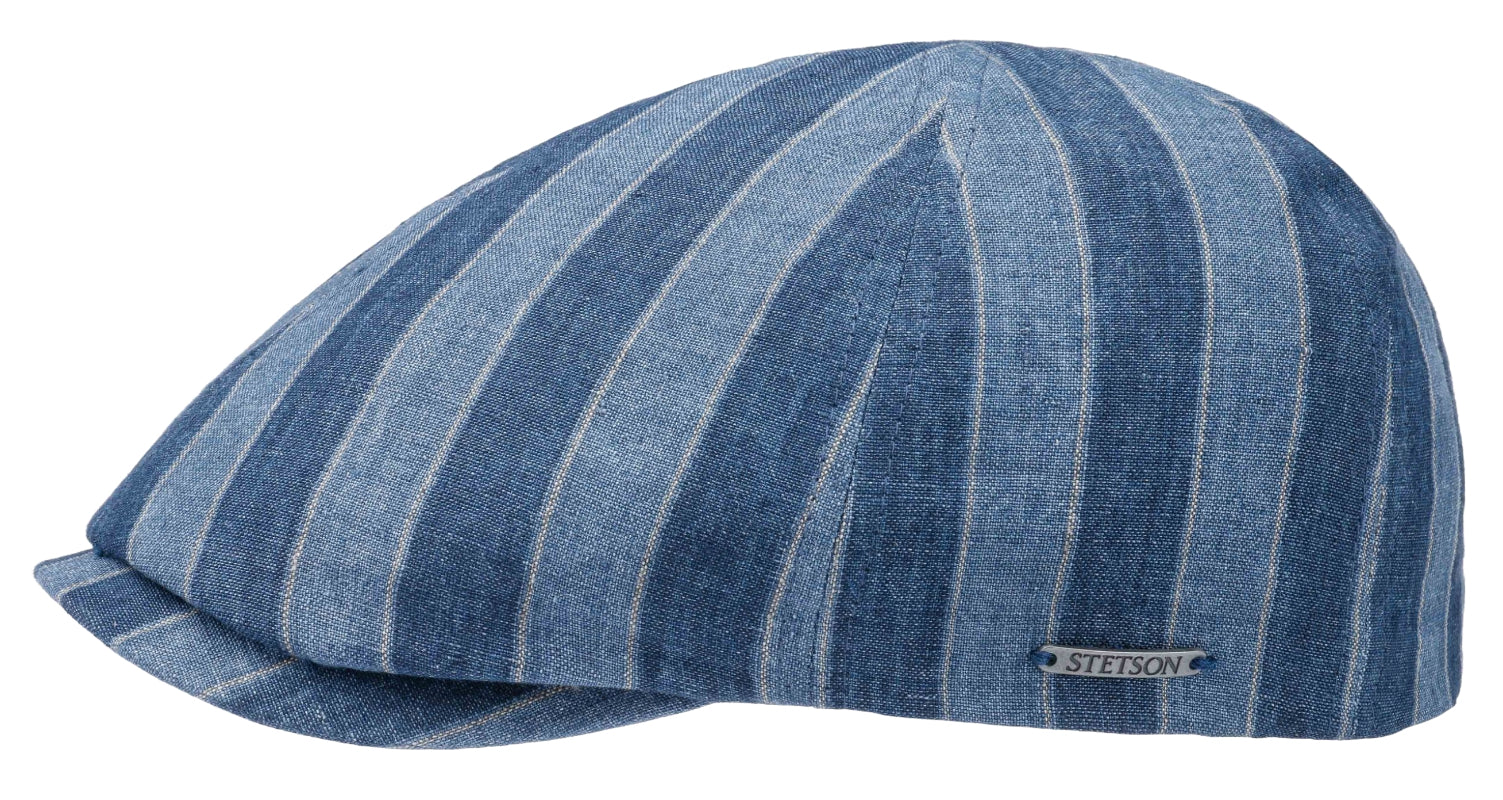 Stetson 100% Linen Ivy Flat Cap for Men - 6-Panel Block Stripe Blue Hat | Casual Summer Outfit Accessory for Outdoor Activities & Travel