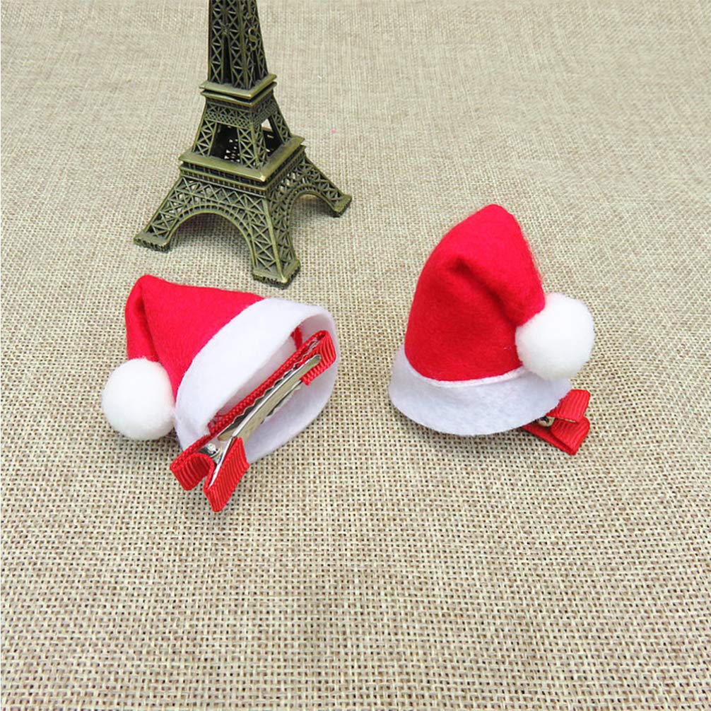 minkissy 2 Pairs Christmas Hat Hair Clips - Cute Santa Cap Bobby Pins & Barrettes for Kids & Adults - Xmas Costume & Cosplay Accessories - Perfect for Holiday Parties, Festive Photos & Christmas Gifts