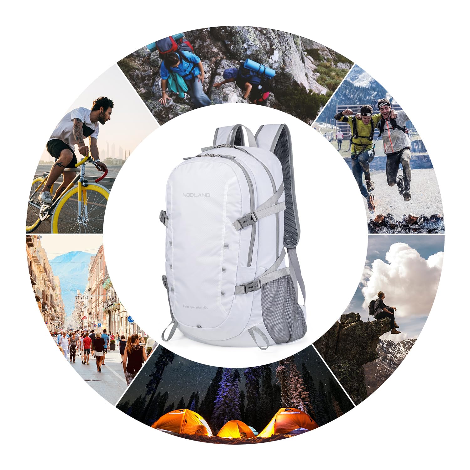 NODLAND 40L Lightweight Water-Resistant Travel Backpack - Foldable Daypack for Hiking, Camping & Outdoor Activities - Durable Rucksack for Men & Women - Perfect for Commuting, Weekend Trips & Adventure Travel