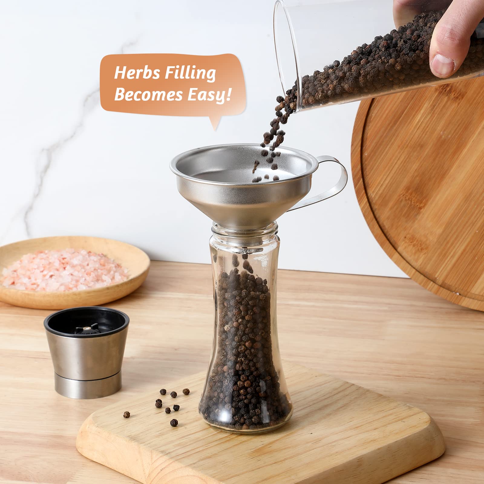 Premium Aozita 18/8 Stainless Steel Spice Funnel with Ergonomic Handle - Professional Kitchen Tool for Transferring Spices to Jars | Ideal for Home Cooking, Baking & Pantry Organization