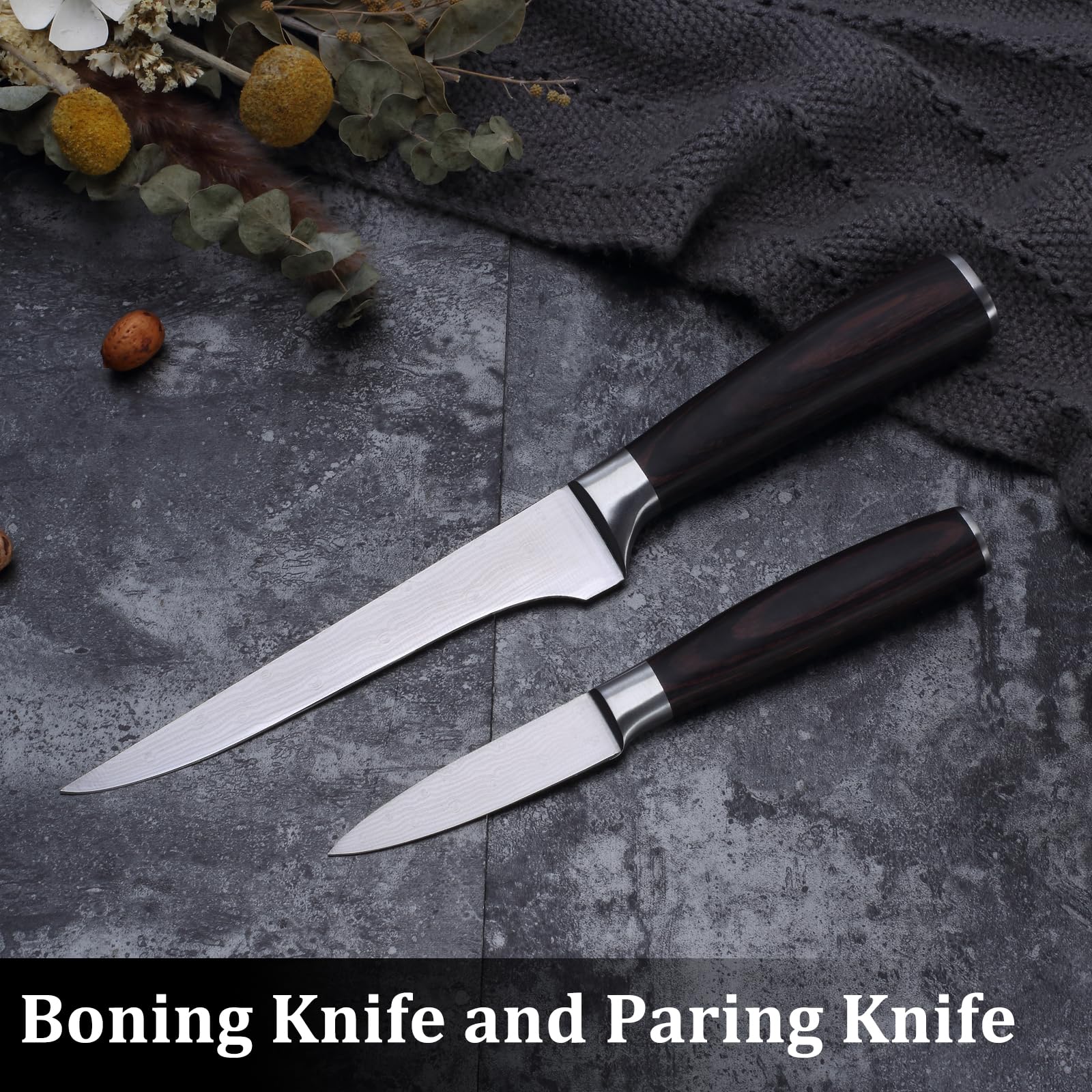 APEO 6-inch Boning Knife & 3.5-inch Paring Knife Set - Ultra Sharp Fillet Knife for Fish, Meat, and Poultry - High Carbon Stainless Steel Butcher Knives with Pakkawood Handles - Gift Box Included - Perfect for Home Chefs, Butchers, and Outdoor Cooking