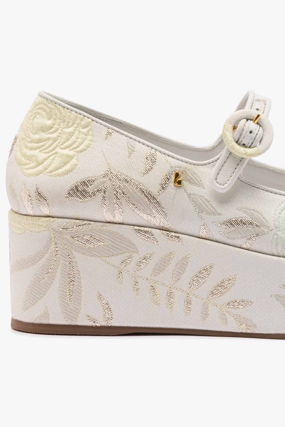 Larroudé x Markarian Blair Flatform Sandals in Yvette Ivory Brocade - Elegant Women's Dress Shoes for Weddings, Parties & Special Occasions