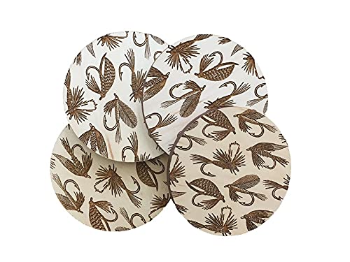 Premium Fishing Flies Coaster Set - 6-Pack Unique Fly Fishing Design Coasters for Beer, Coffee & Drinks - Perfect for Anglers, Fishing Enthusiasts & Home Bar Decor