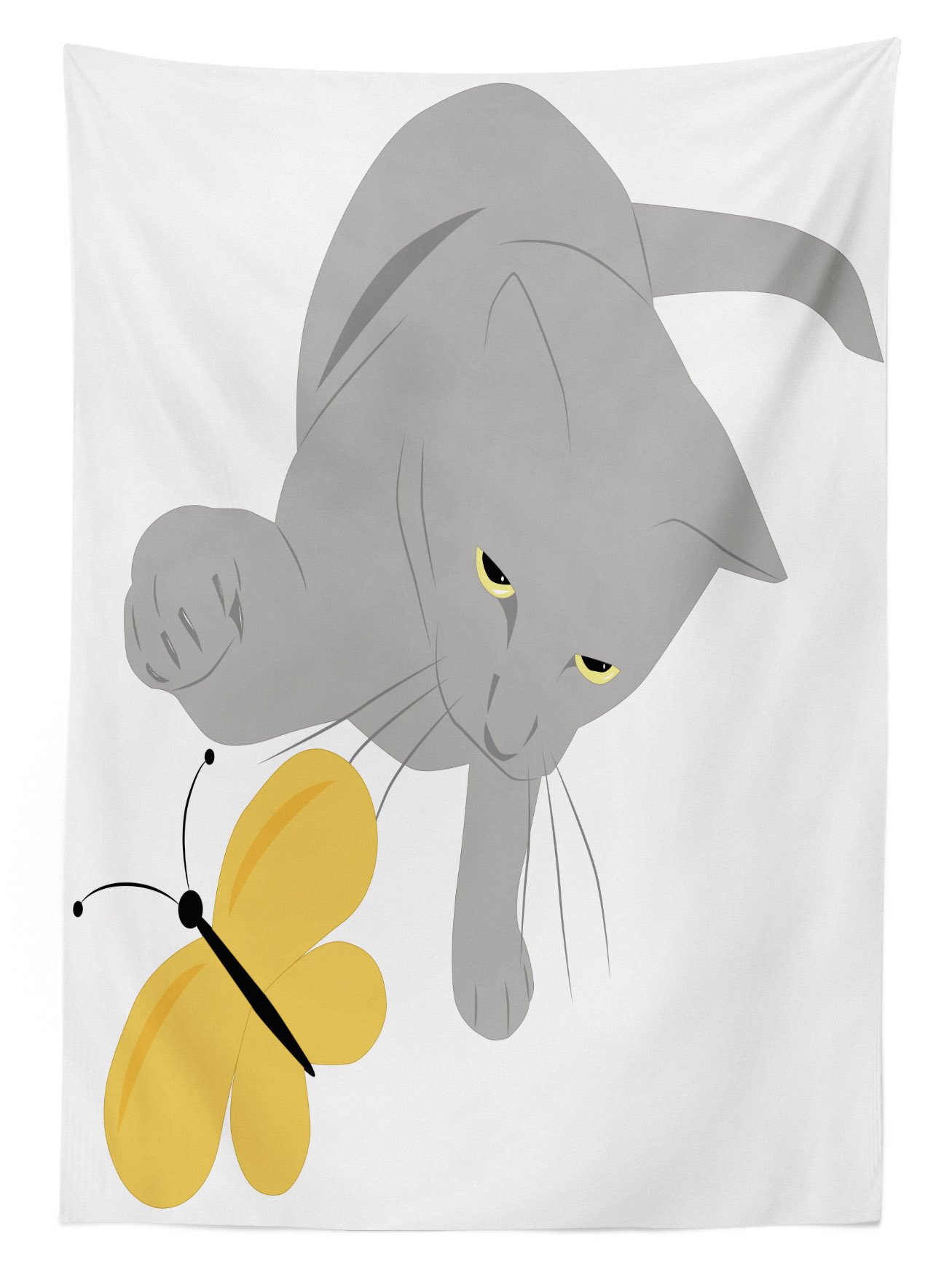 Ambesonne Cat Print Outdoor Tablecloth - Grey and Yellow Spring Butterfly Design, Washable Picnic Table Cover 58x84 Inches - Perfect for Garden Parties, BBQs, and Outdoor Dining (Black Marigold & Grey)