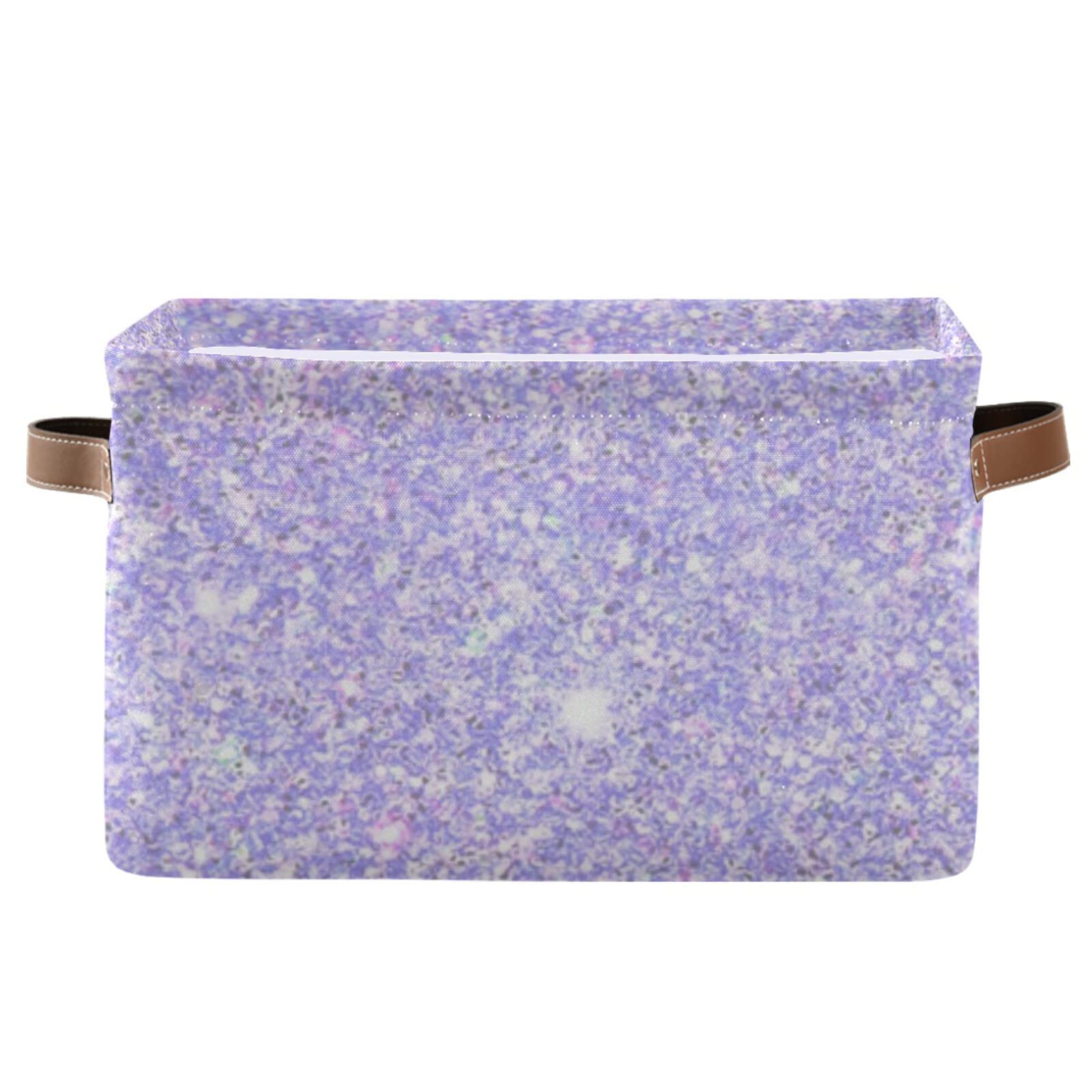 Shiny Glitter Lavender Foldable Storage Bins (2-Pack) - Collapsible Fabric Storage Baskets with Handles for Toys, Nursery, Closet & Office Organization | Space-Saving Home Decor Solution