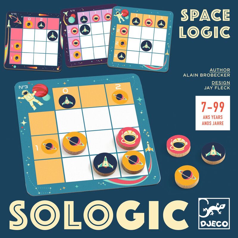 Djeco Space Sologic Game - 40 Challenging Puzzles for Kids & Adults | STEM Learning & Family Game Night Fun