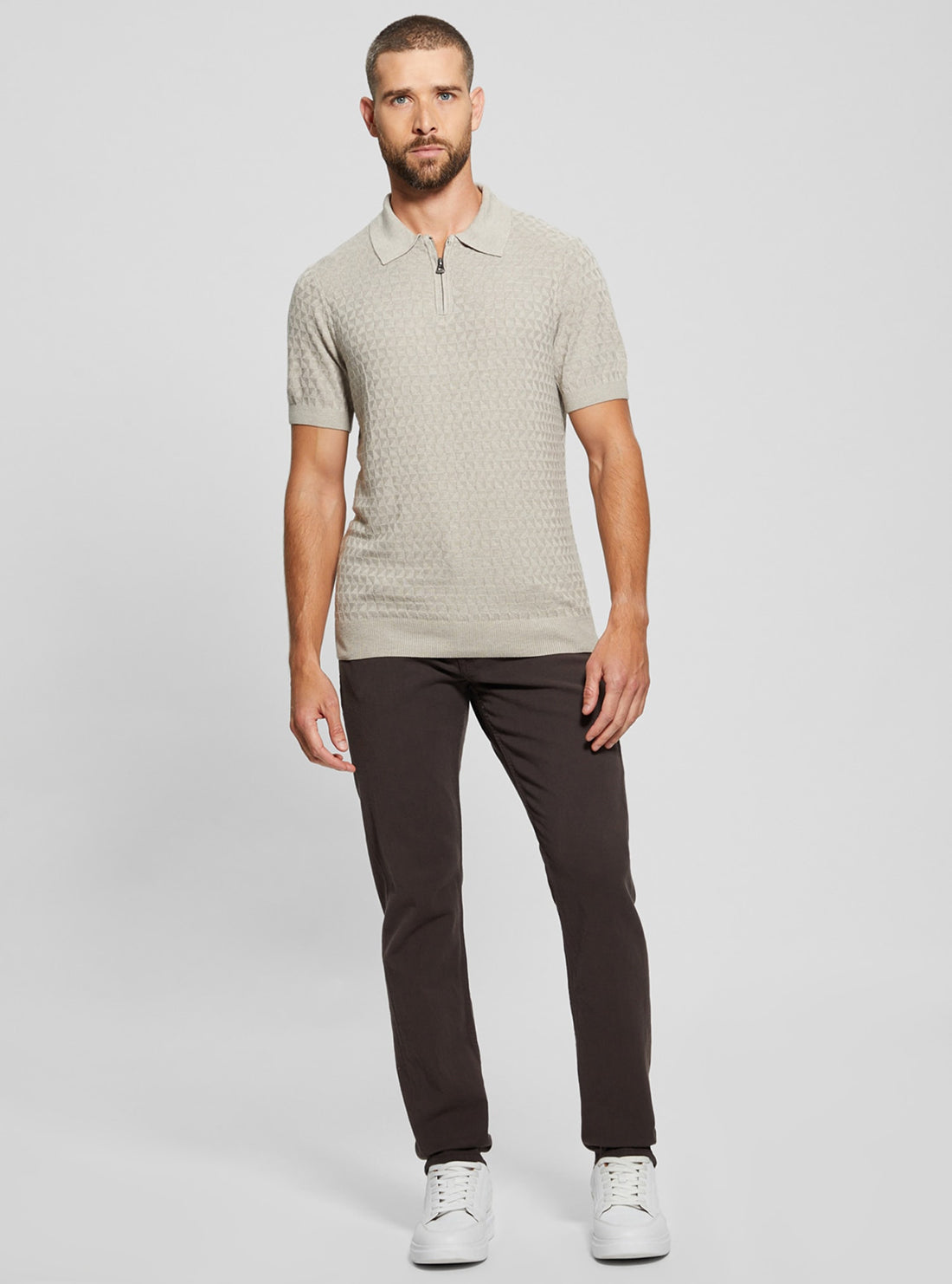 Beige Checkered Kyle Polo T-Shirt for Men - Casual Short Sleeve Cotton Shirt - Perfect for Golf, Office & Summer Outfits