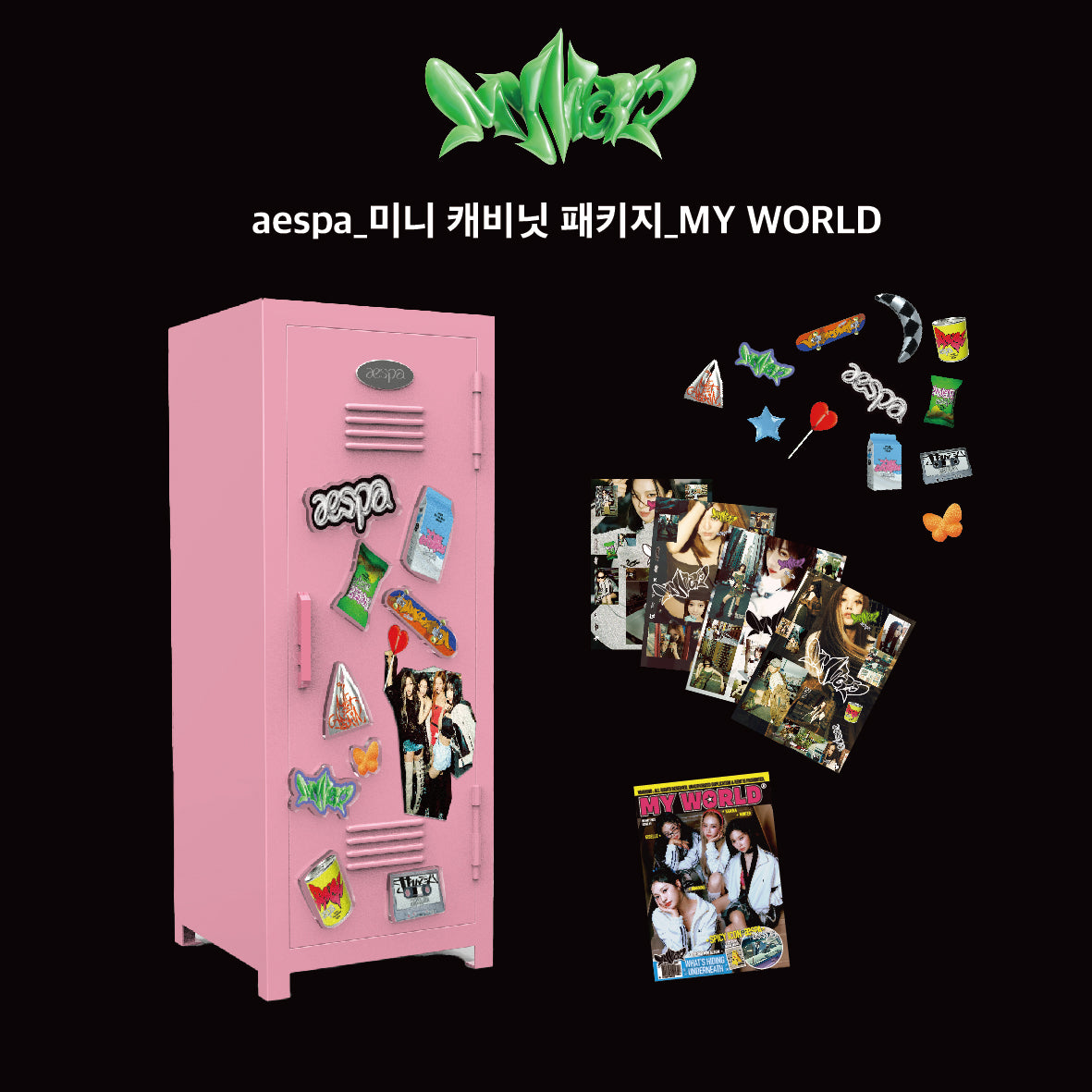 AESPA MINI CABINET PACKAGE 'MY WORLD' - Kpop Merchandise, Collectible Album Set, Perfect for Fans & Gift Giving | Display on Shelves or Desks