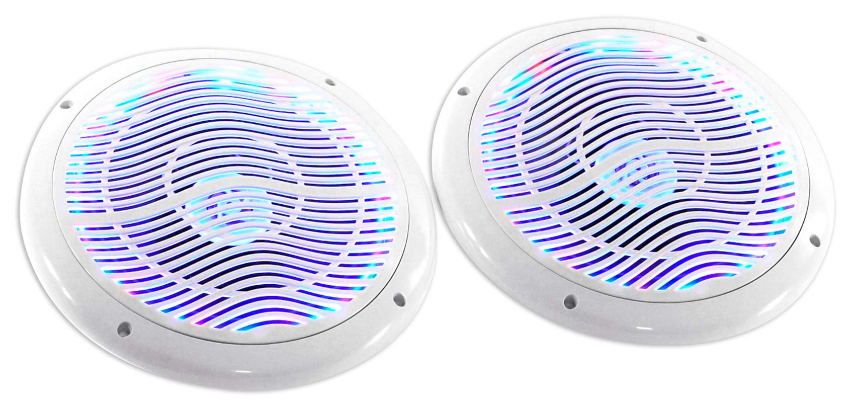 Rockville RMC80LW 8 Inch 1600W White Marine Speakers with Multi-Color LED Lights & Remote Control - Perfect for Boats, Pools, and Outdoor Parties