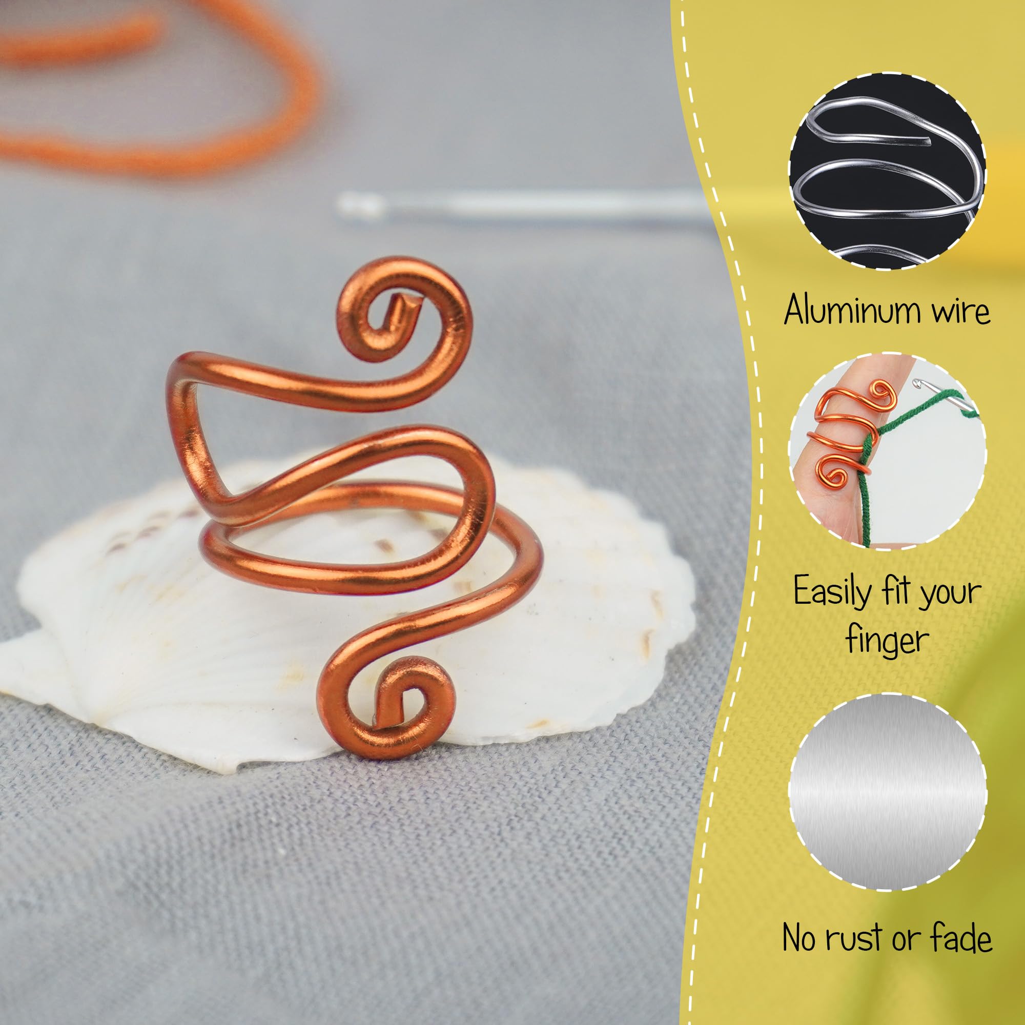 Handmade Crochet Finger Ring - Adjustable Yarn Tension Ring for Crocheters (Size 7-10, Red Copper) | Perfect Crochet Accessory & Gift for Knitting Enthusiasts | Ideal for Crafting, DIY Projects & Fashion Jewelry