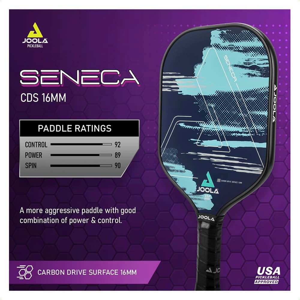 JOOLA Seneca CDS 16 Pickleball Paddle - Premium Carbon Fiber Surface for Enhanced Spin & Control - Perfect for Competitive Play & Recreational Games