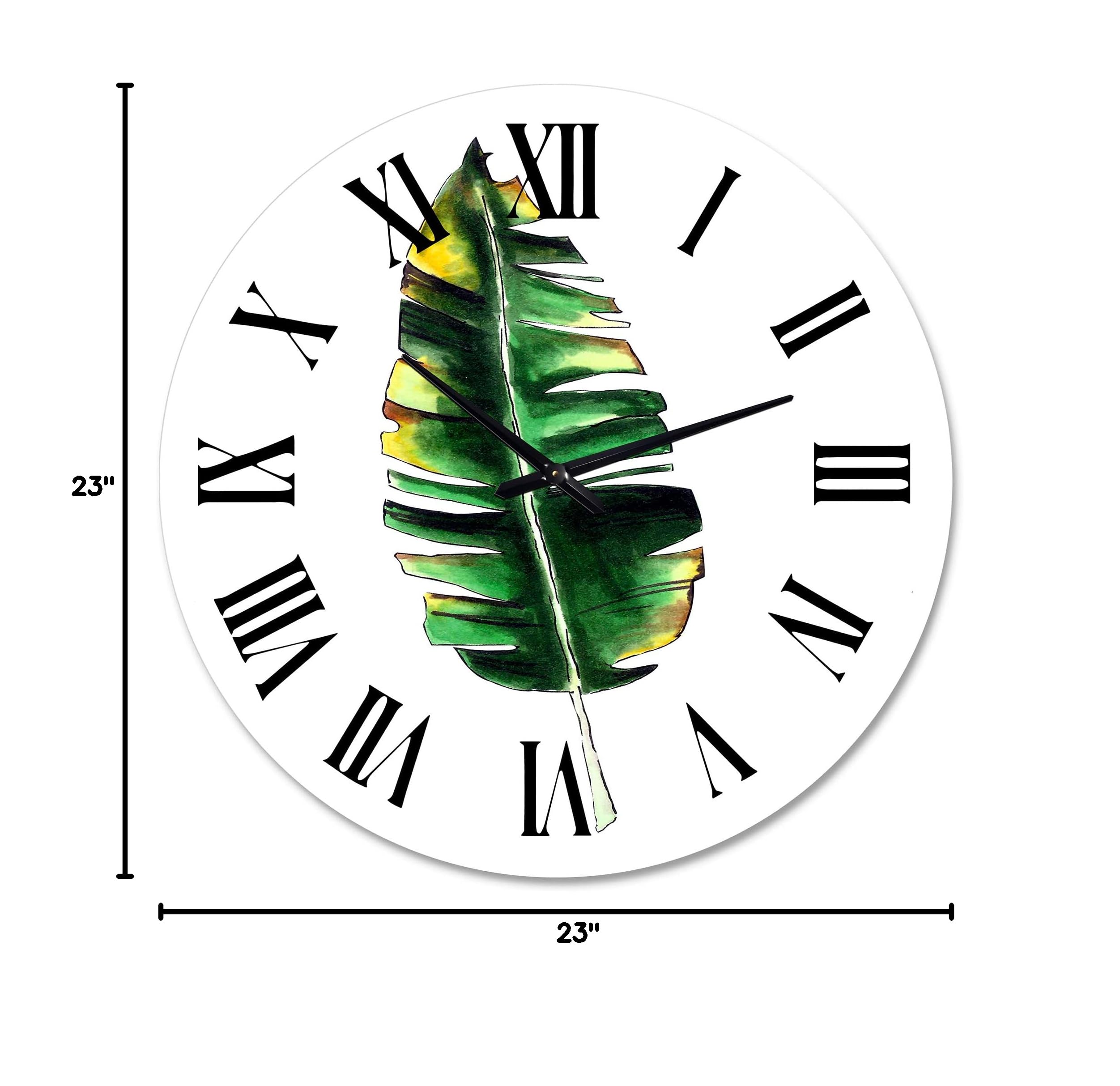 Bohemian Eclectic Wall Clock - Single Banana Leaf Floral Botanical Large Wall Decor for Kitchen, Living Room, Bedroom & Office | Perfect for Home & Farmhouse Decor