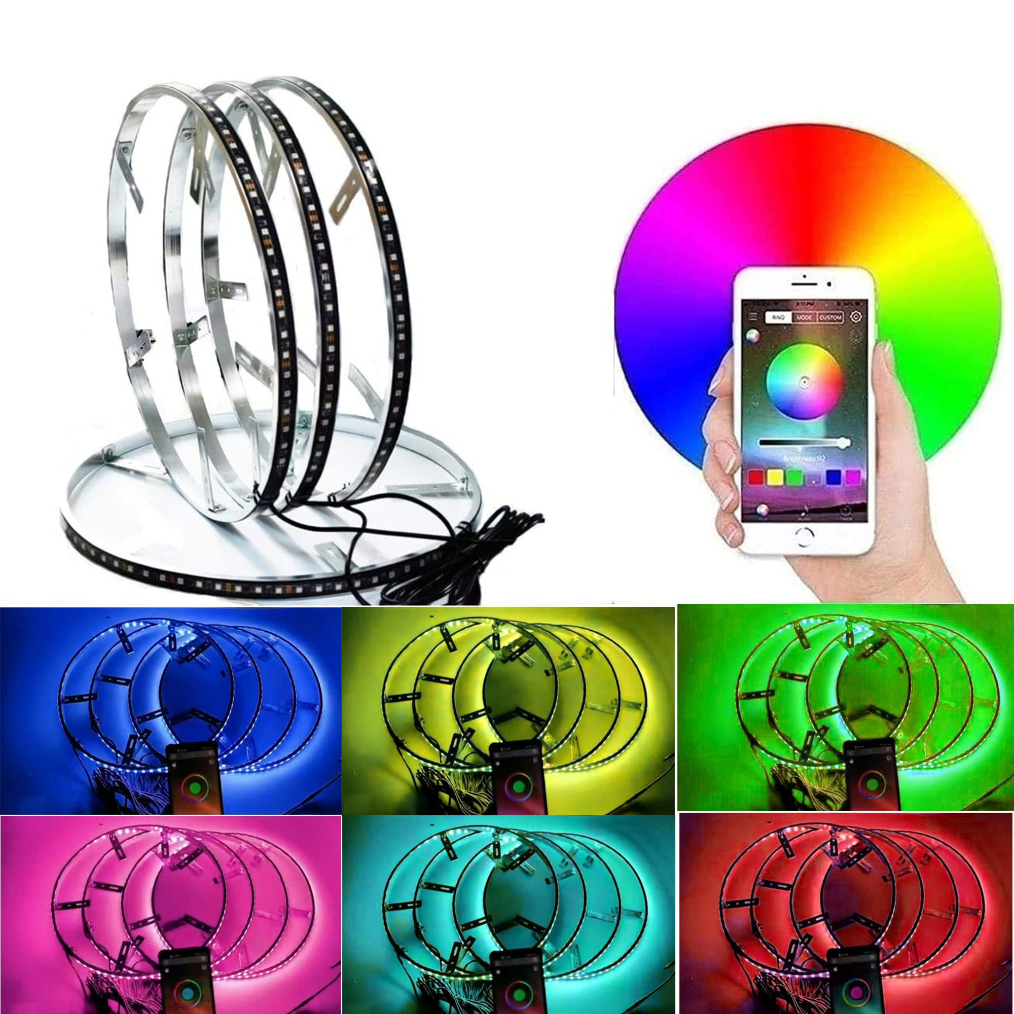 4Pcs 15.5 Inch RGB LED Wheel Ring Light Kit - 288 Dream Color LEDs with APP Control for Trucks, SUVs, Pickups & Trailers | Customizable Lighting for Car Shows, Night Rides & Off-Road Adventures