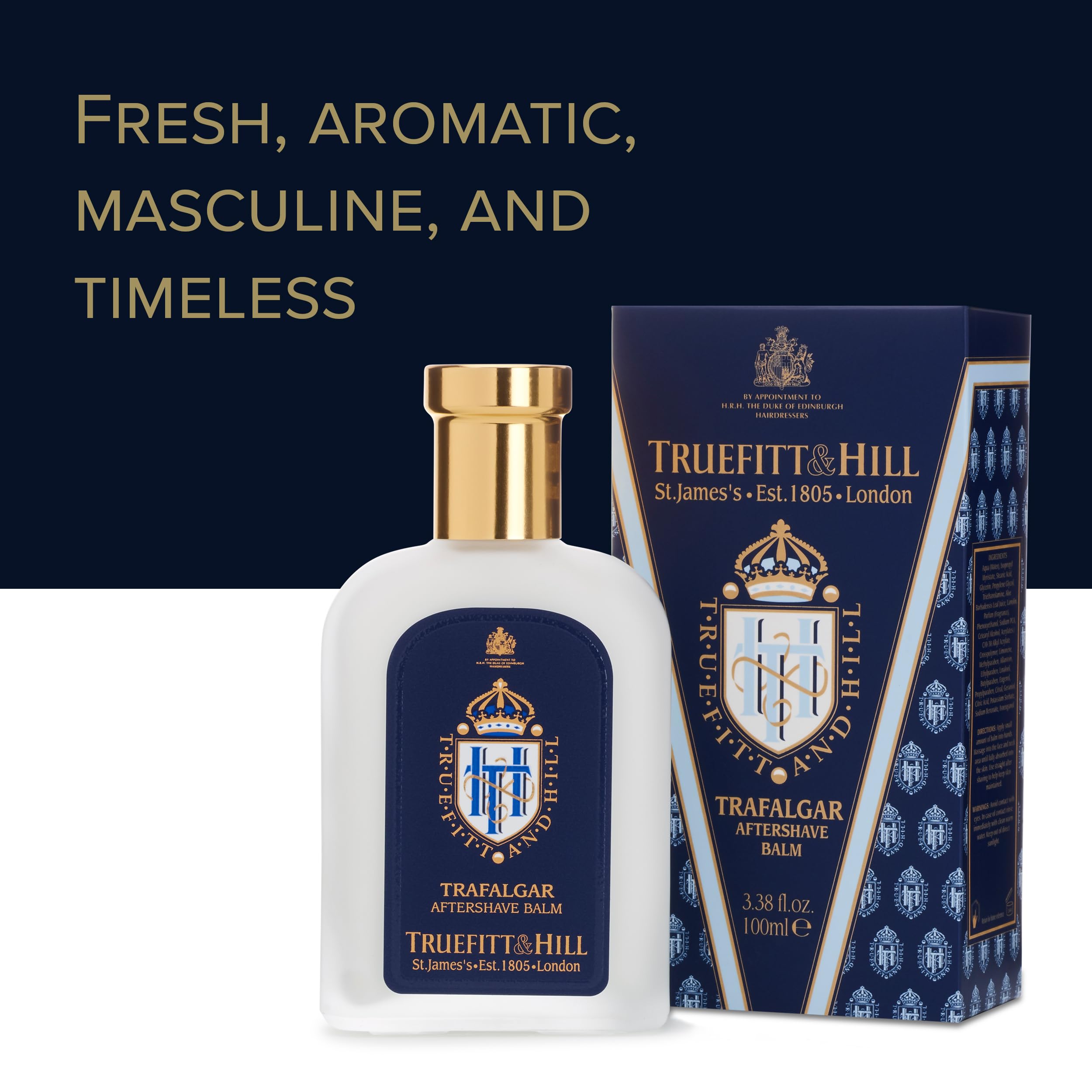 Truefitt & Hill Trafalgar Luxury Aftershave Balm - Premium Soothing Moisturizer with Aloe Vera for Sensitive Skin & Razor Burn Relief - 3.38 oz - Perfect for Post-Shave Care & Daily Grooming Routine