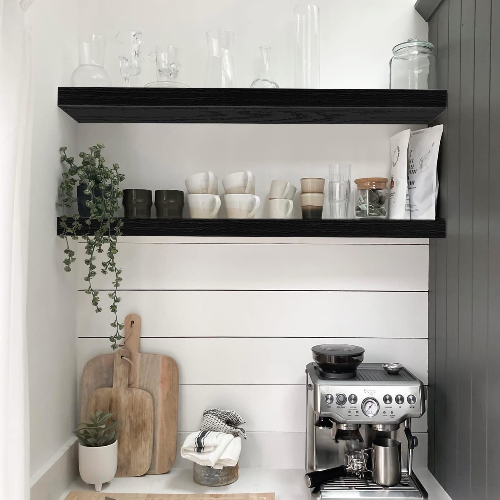 QEEIG 36 Inch Floating Bathroom Shelves Set of 2 - Black Wall Mounted Storage Shelf (36x9 Inch) for Towels, Toiletries & Decor - Perfect for Modern Bathrooms & Small Spaces