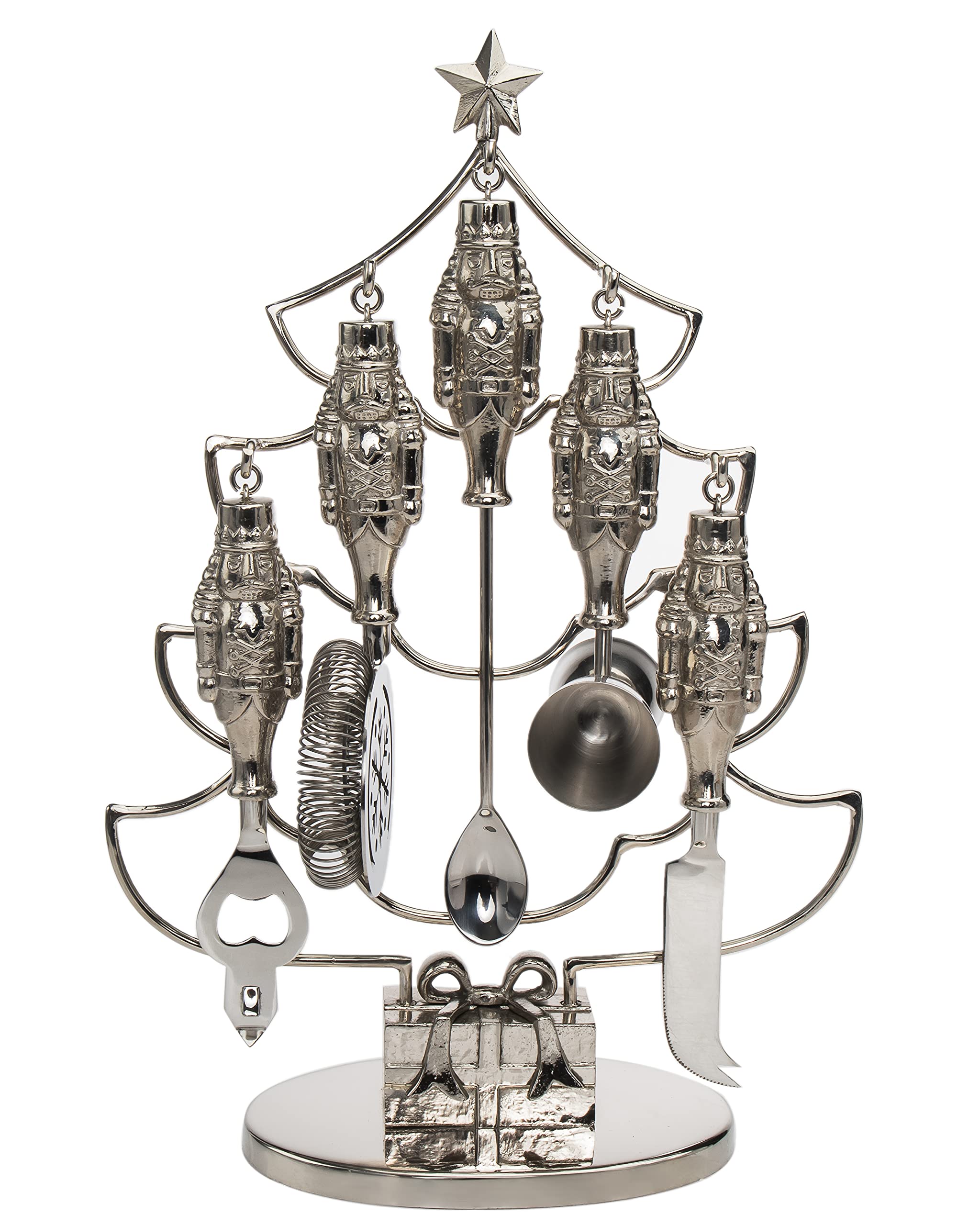 Godinger 6-Piece Nutcracker Bar Tools Set - Stainless Steel Mixology Kit for Cocktail Making, Bartending Essentials & Christmas Holiday Decorations - Perfect for Home Bars, Parties & Festive Decor