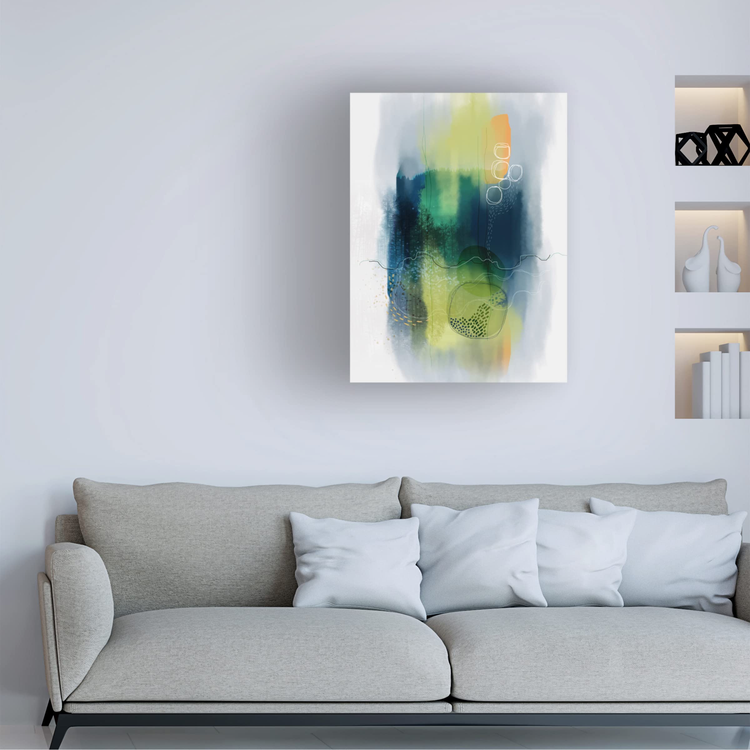 Misty Mountain Lake Canvas Art Print by Ishita Banerjee - Landscape Wall Decor for Living Room, Bedroom & Office - Premium Trademark Fine Art Collection