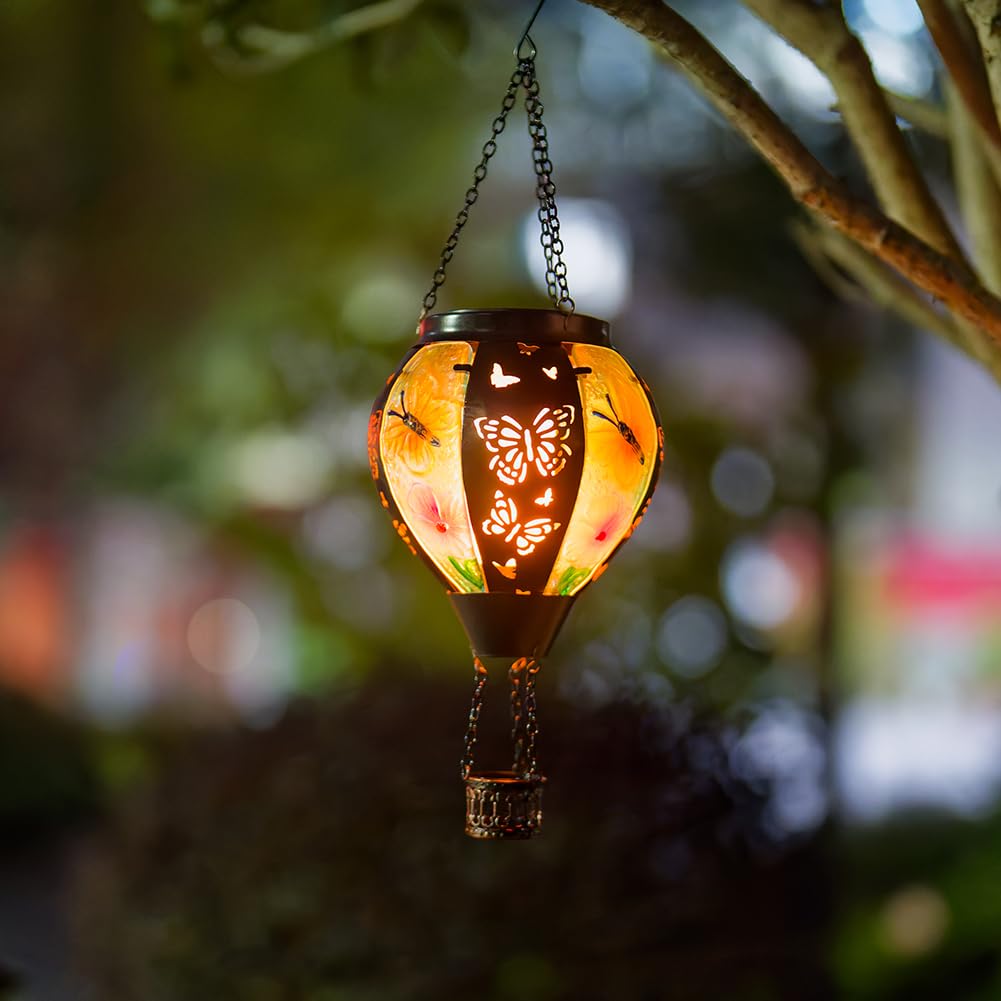 DREAMSOUL Solar-Powered Butterfly Hot Air Balloon Outdoor Lantern - Waterproof Hanging Garden & Patio Decor for Parties, Weddings & Backyard Lighting
