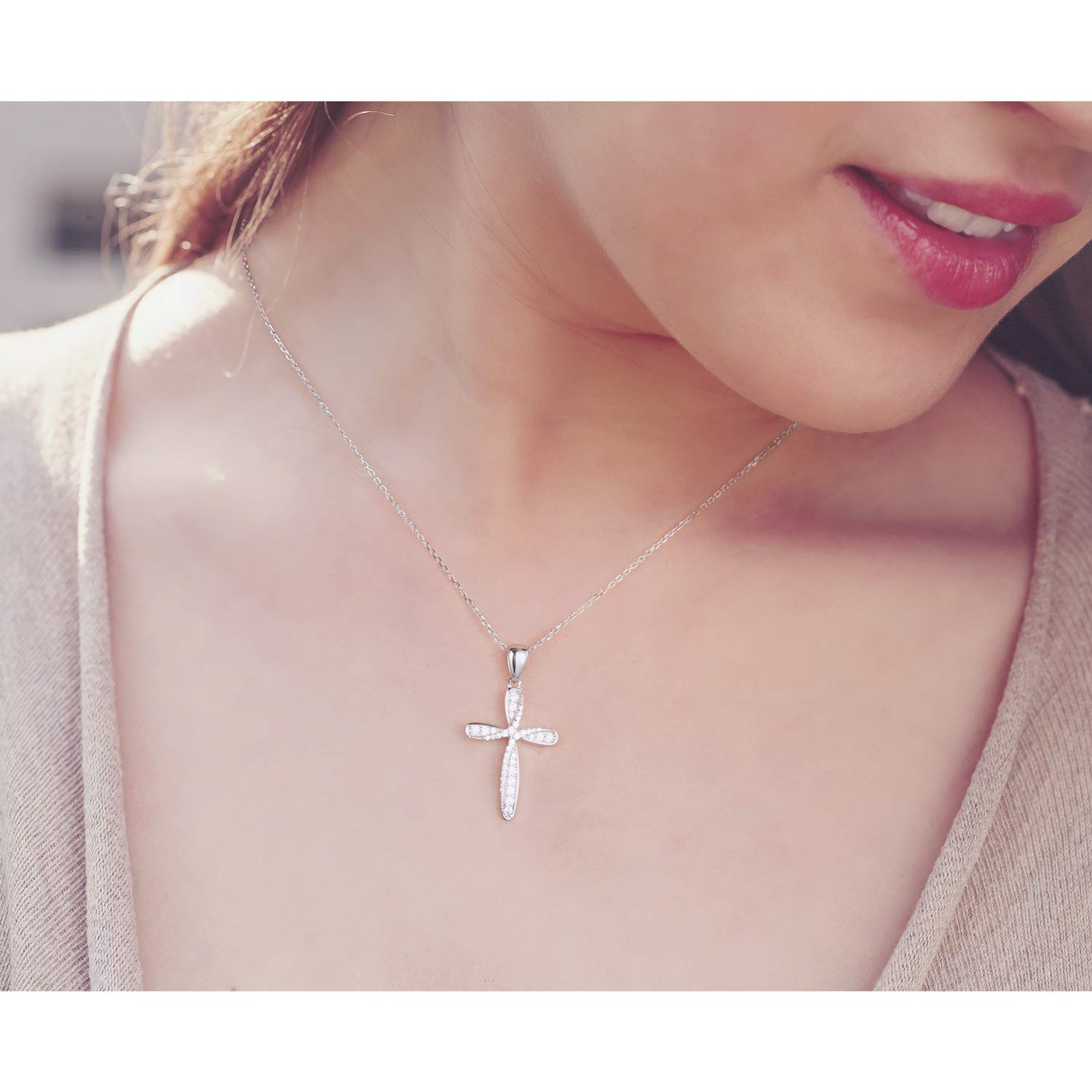 925 Sterling Silver Cross Pendant Necklace for Women - Elegant Religious Jewelry Gift for Mom, Her, Mother's Day, Baptism, Confirmation & Everyday Wear