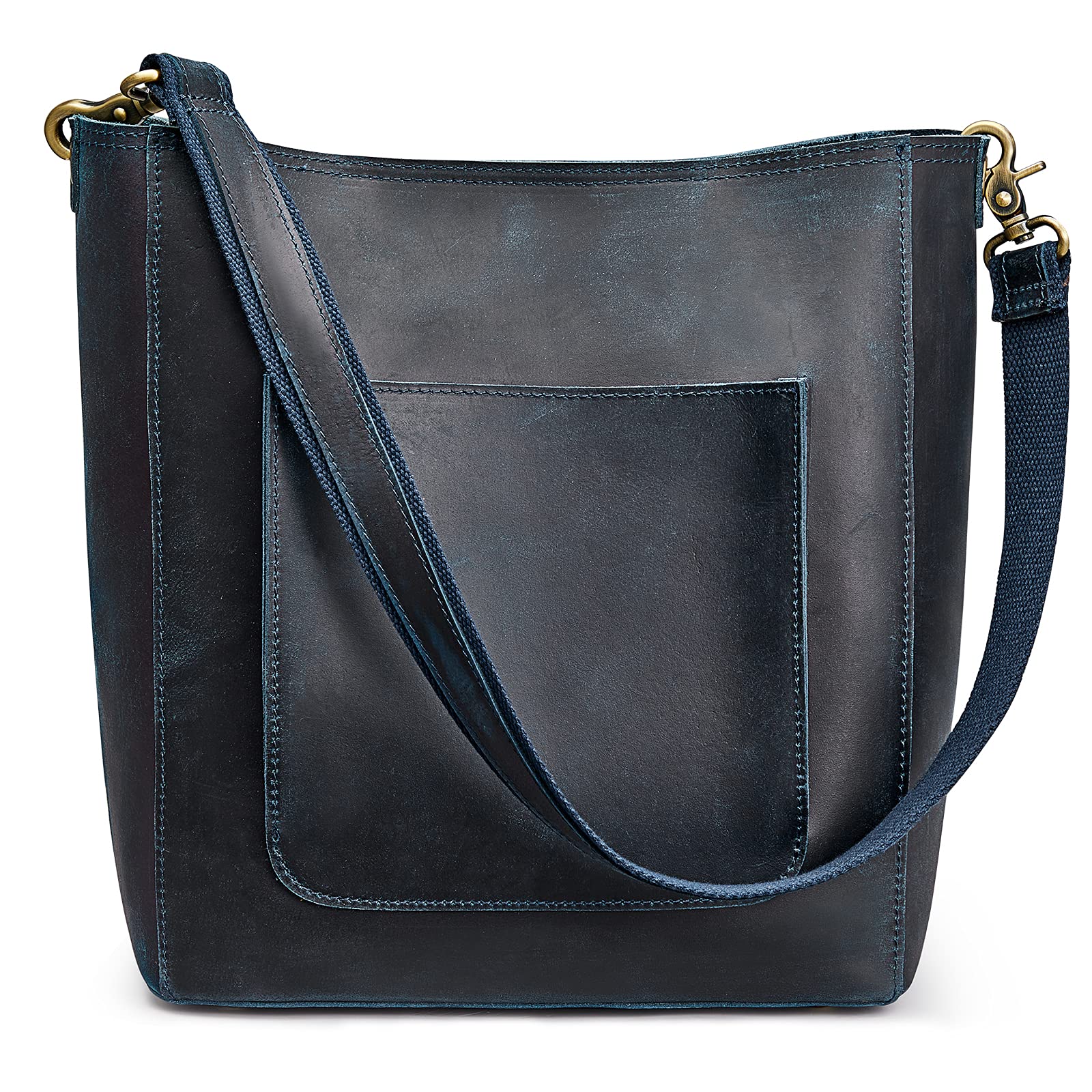 Vintage Genuine Leather Bucket Tote Bag for Women - Distressed Hobo Shoulder Purse - Perfect for Work, Travel & Everyday Use