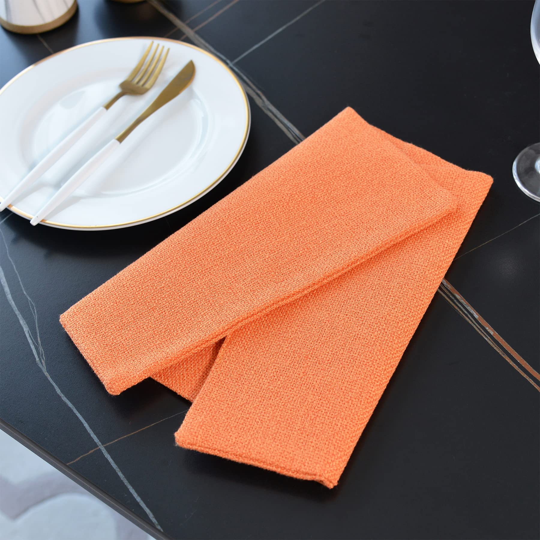 4-Piece 12x18 Inch Heat-Resistant Faux Linen Placemats - Soft Dining Table Mats for Kitchen, Orange - Perfect for Everyday Meals, Dinner Parties & Holiday Decor