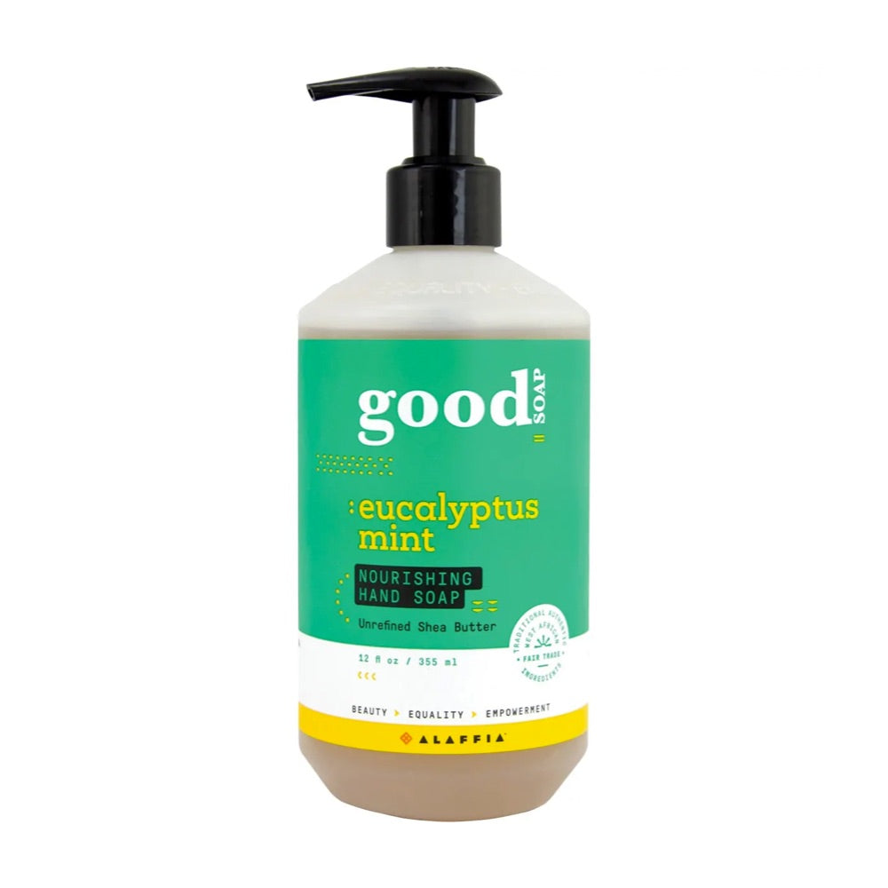 Alaffia Good Soap Eucalyptus Mint Hand Wash - 12oz/355ml Natural Liquid Soap for Kitchen & Bathroom - Refreshing Scent for Daily Hand Cleansing